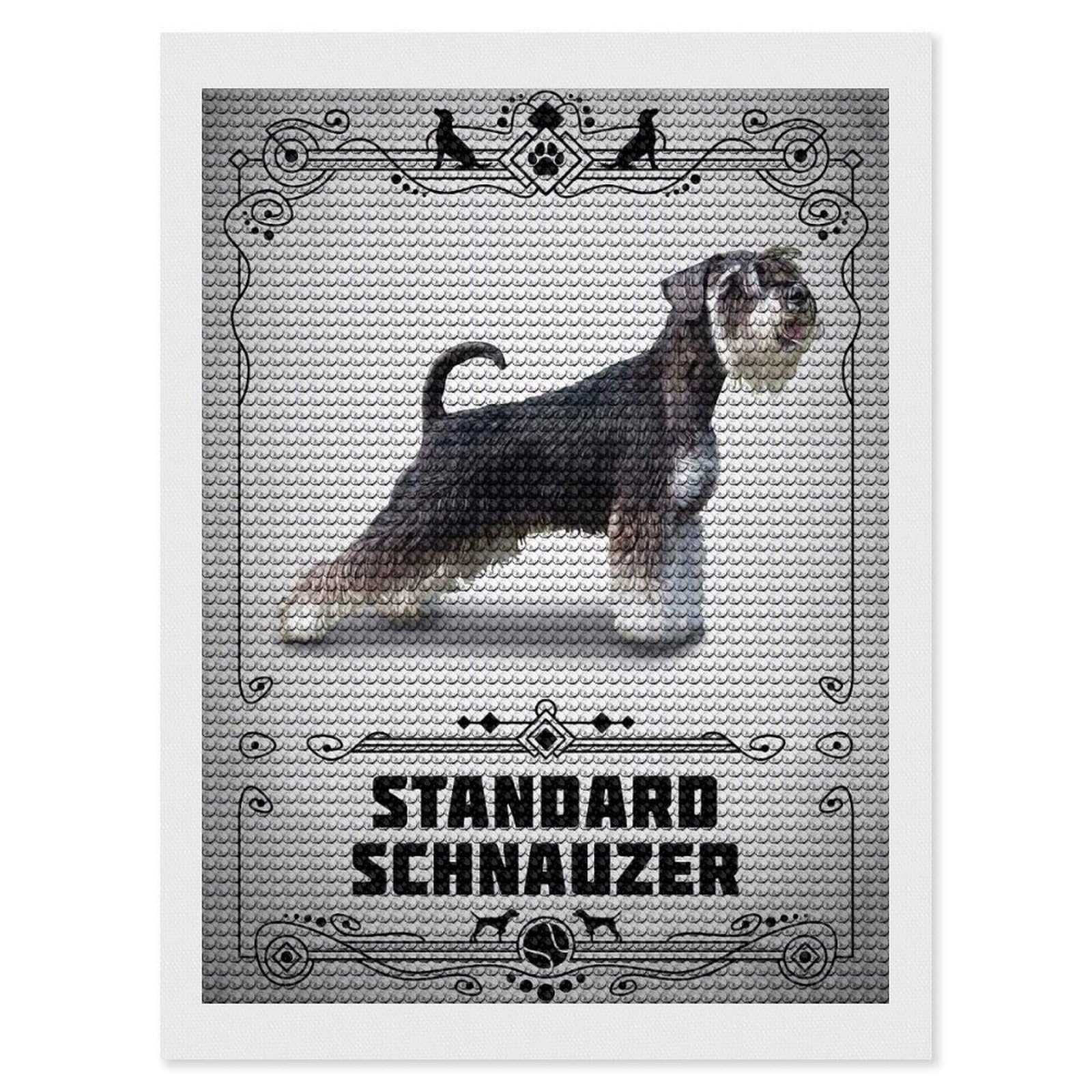 Junmoney Standard Schnauzer Diamond Painting Canvas Set 12"x16", Easy to Enjoy, Adhesive Canvas, Office Decor, Holiday Gift Idea, with Tool Kit