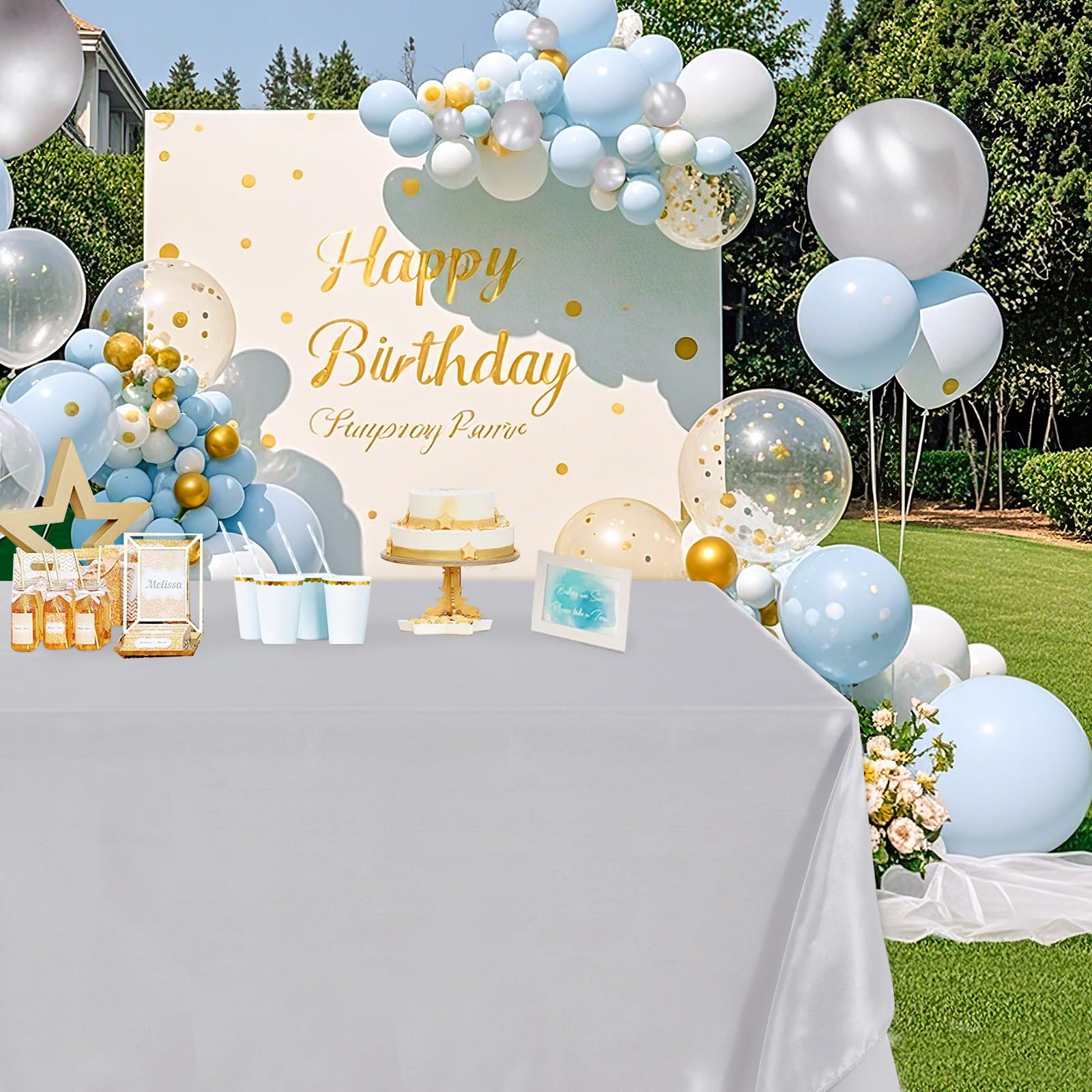 B-COOL Mantel de satén plateado: mantel de seda brillante para fiesta de boda, paquete de 2 paquetes de 59 x 120 pulgadas, rectangular, para mesa de Pascua, para vacaciones, bodas, fiestas, eventos