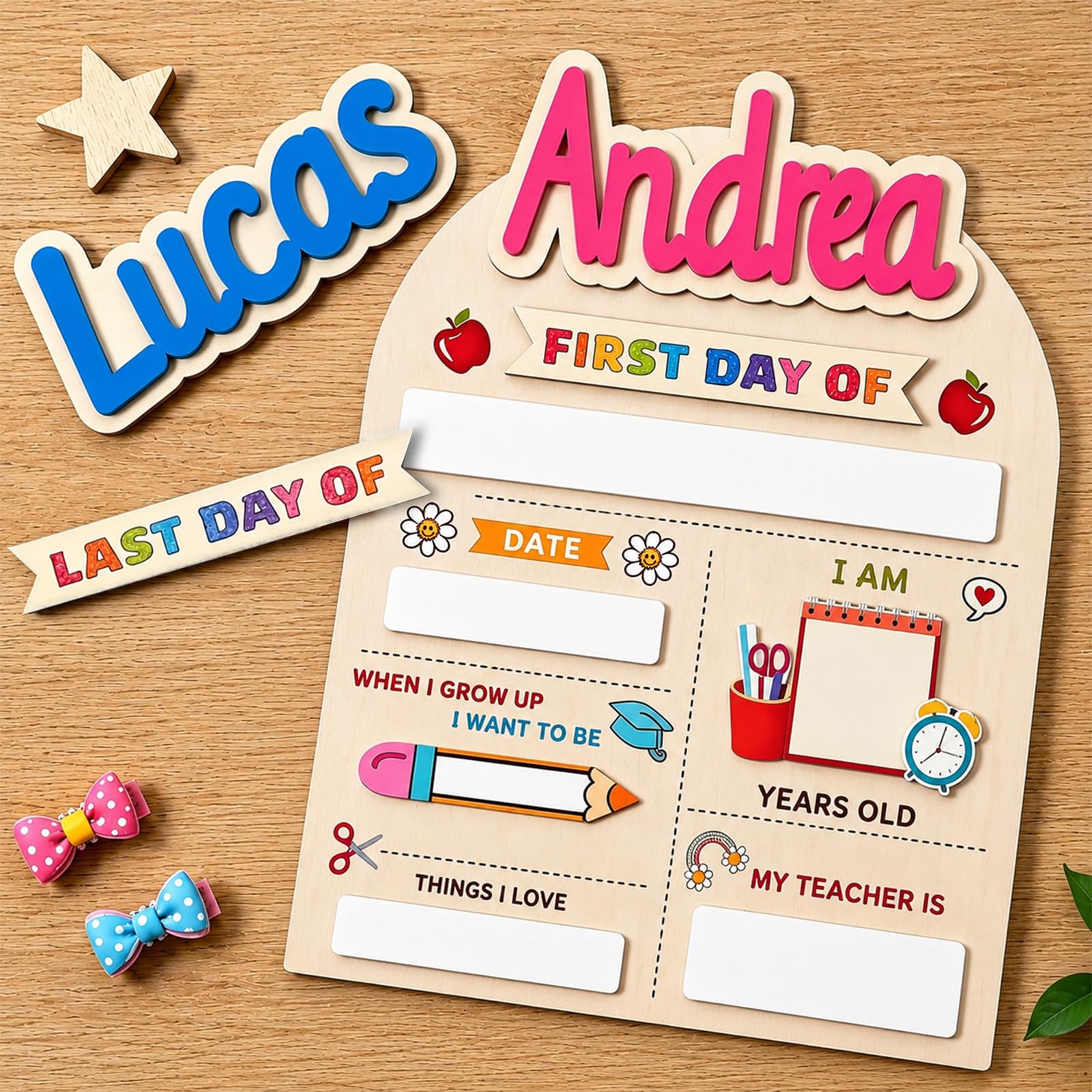 First Day of School Board, Personalised Back to School Sign (wood colour)