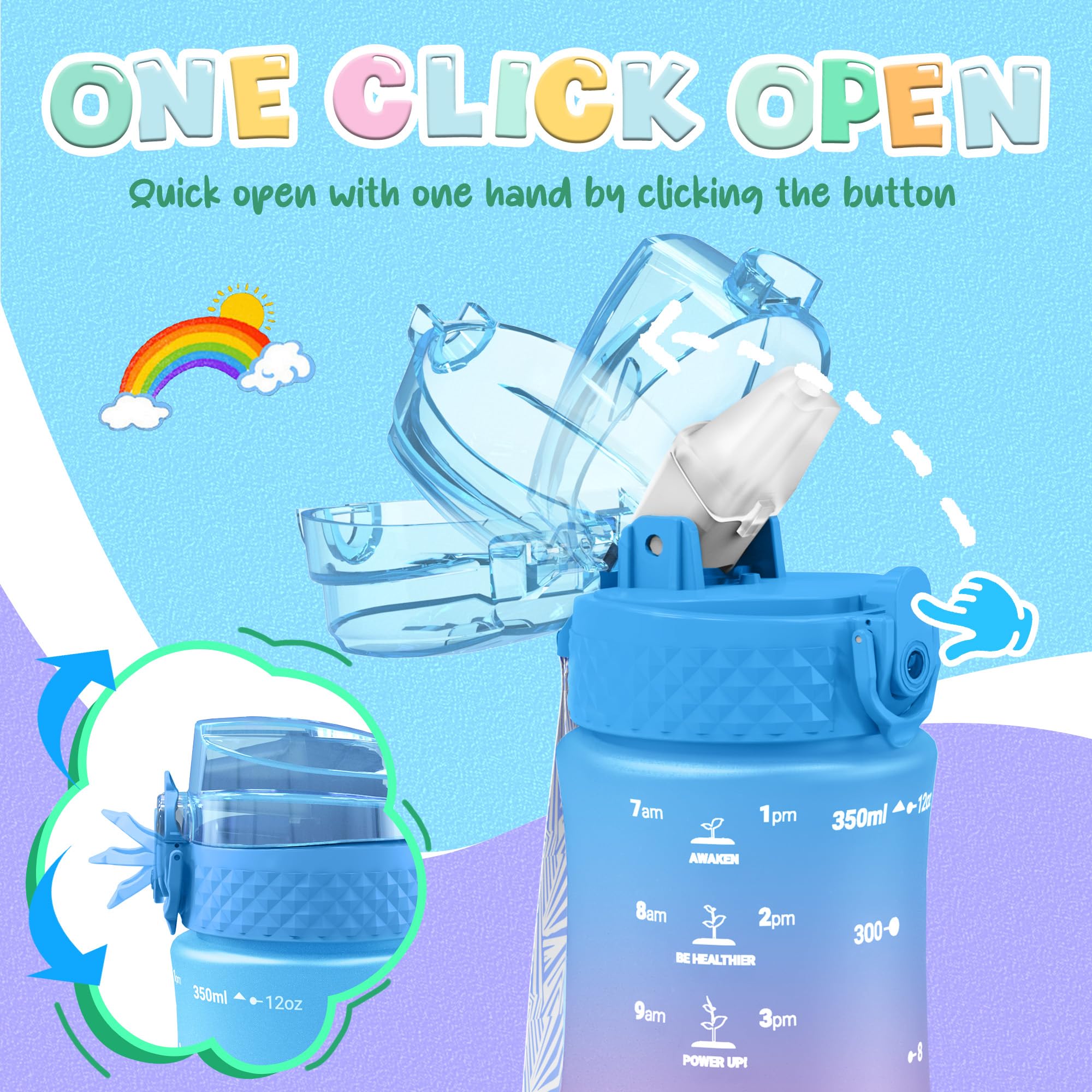 OLDLEY Kinder Wasserflasche 500ml - Mit Silikon-Trinkhalm & Auslaufsicher | Dinosaurier Design