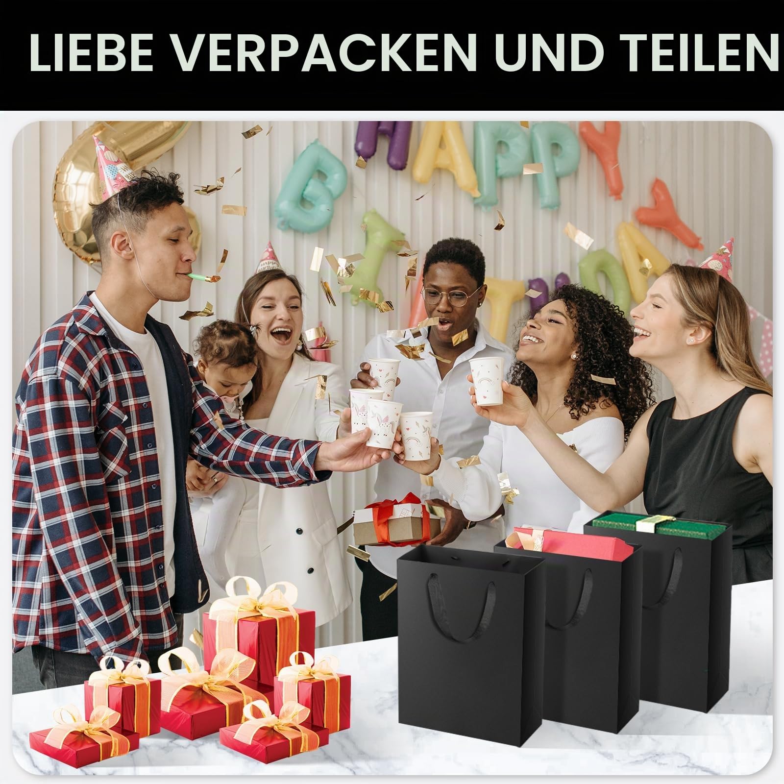 EUSOAR Papiertüte Schwarz - 30 Stück 250GSM Schwarze Hochwertige Tüte- M 20x10x28cm Geschenktasche Mittel- Kraftpapier Einkaufstüten Papier Schwarz- Geschenktüte Mann