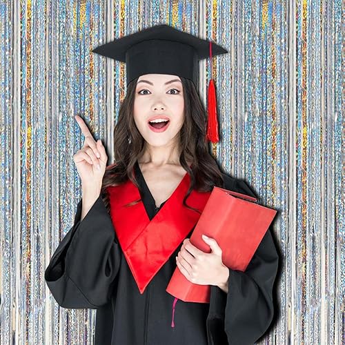 Miniatura 6 de PABUES Paquete de 5 cortinas de oropel plateado láser de 3.3 x 6.6 pies, cortina de flecos de lámina con purpurina para cumpleaños, graduación,