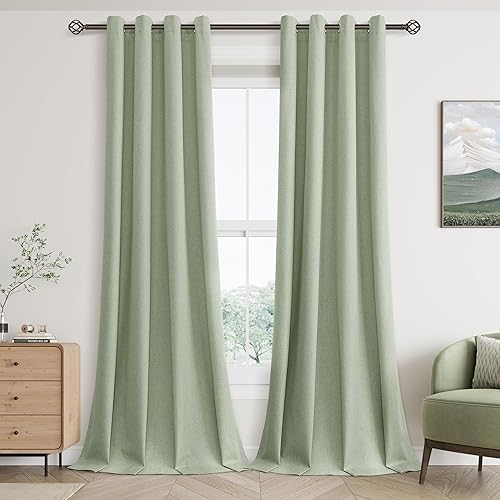 Miniatura 15 de Cream Linen Blackout Curtains 96 Length 2 Panels Set for Living Room Bedroom, 100% Black Out Thermal Insulated Linen Drapes, Room Darkening Grommet