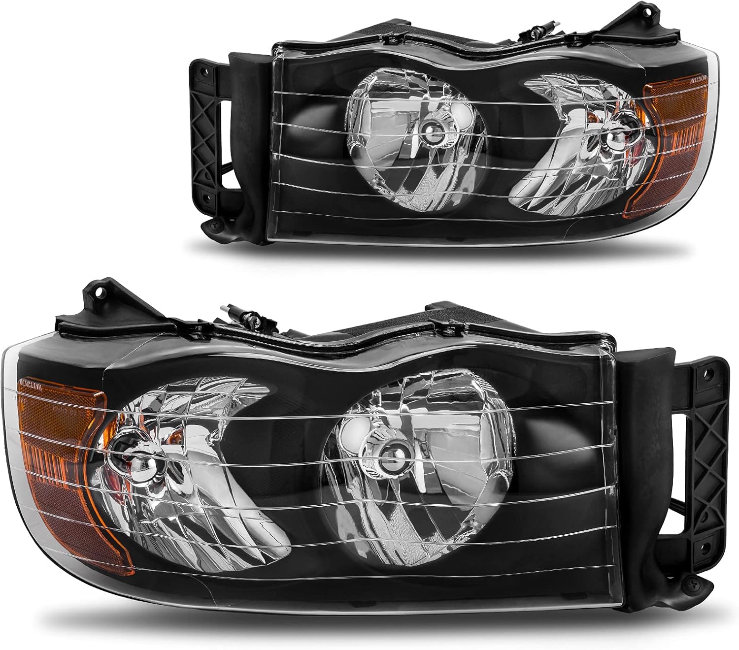 Crazy Deals DWVO Headlights Assembly Compatible with 2002 2003 2004 2005 Dodge Ram 1500 2500 3500 Pickup Headlamp Replacement Smoke Lens Clear Reflector