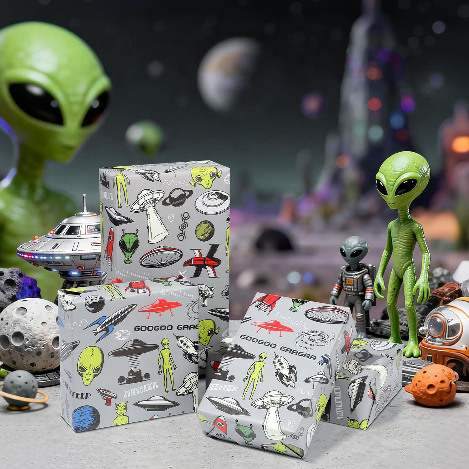 Alien Wrapping Paper Roll - 17Inch x16.4Feet - Fun Space UFO Gift Wrap Funny Wrapping Paper for Sci-Fi Parties,Birthdays,Celebrations image 5