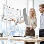 PEGZONE Arme de double moniteur pour 17-49-49, Moniteurs ultralarge, Supports de double moniteur lourd 44 lbs, support de bureau vertical à gaz de ressort à mouvement complet, 75/100 VESA Mont, blanc