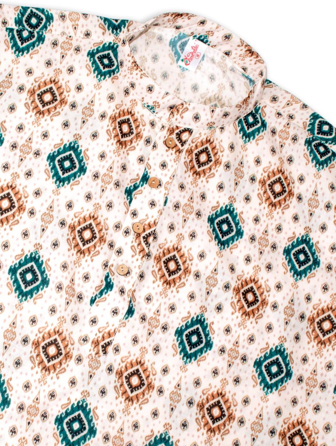 Chandrakala Slim Fit Printed Kurta for Men Cotton Long Sleeve Straight Tunic Beige Bottle Green,X-Large (MK114BEI4) - Image 5