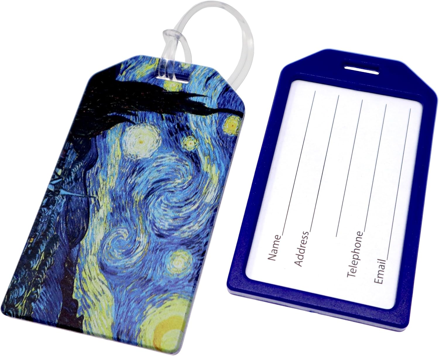 2 Pack - Starry Night Luggage Tags Heavy Duty for Suitcases & Backpacks - Vincent Van Gogh Bag Tag - Cute & Durable TSA Approved with Loop & Contact Card Business Card Size - Specialist ID