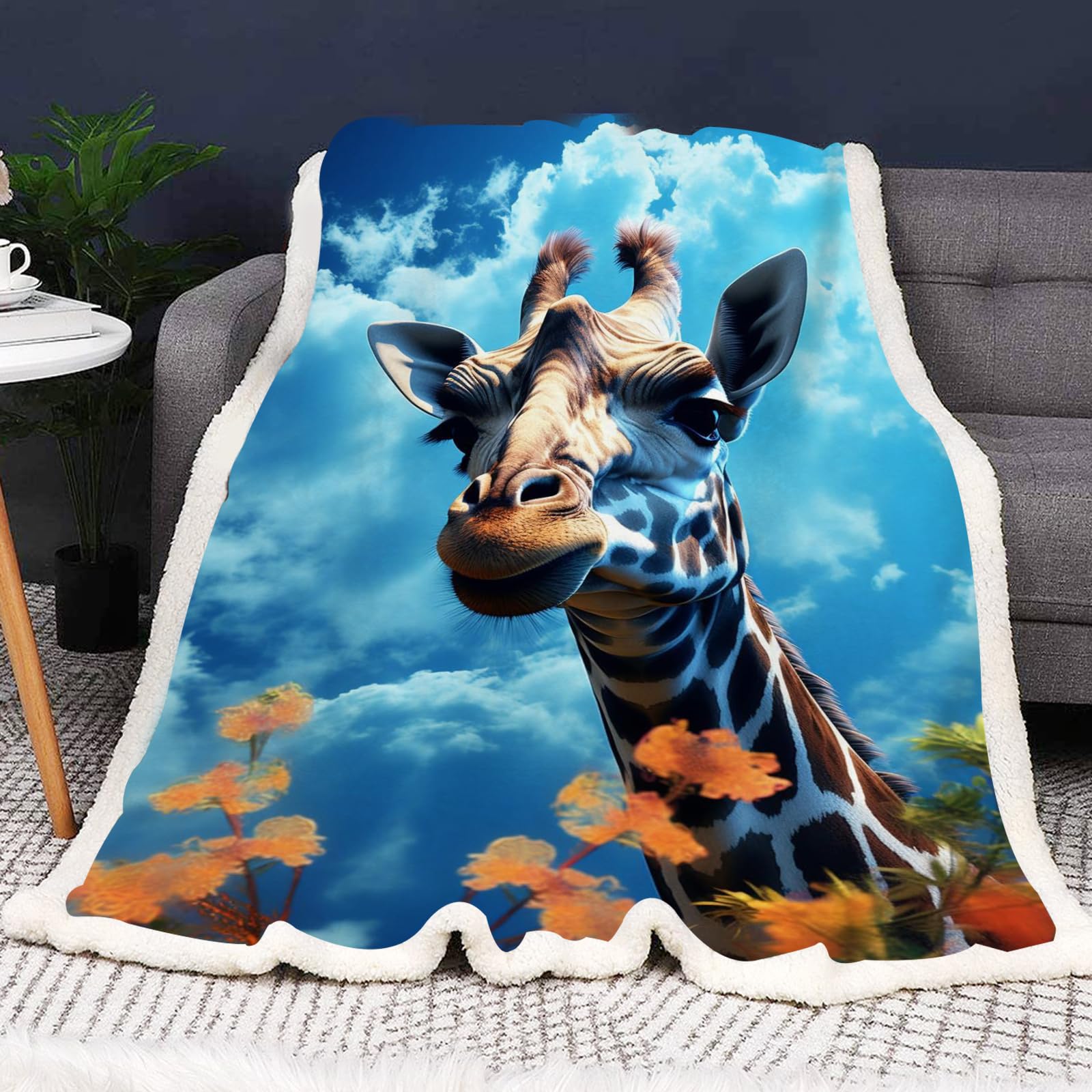 SMchwbc Giraffe Blanket, 150 x 200 cm, Cuddly Blanket, Giraffe Blanket, Flannel Blanket, Giraffes, 3D Print, Forest, Wild Animal, Giraffe, Fluffy Sofa Blanket, 130 x 150 cm Couch Blanket (9.150 x 200