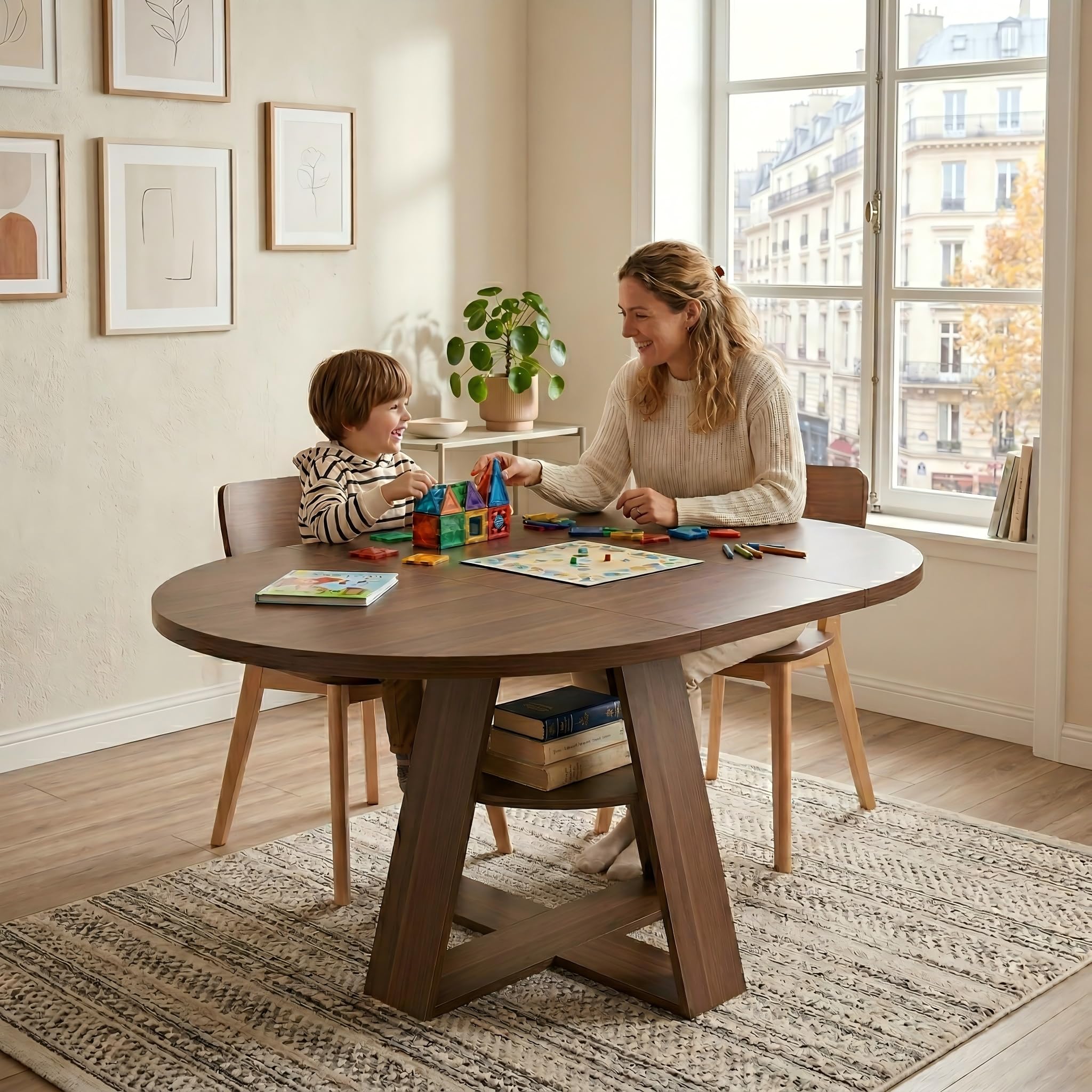 Esstisch Ausziehbar Holz, Küchentisch 100cm-140cm, Esszimmertisch Ausziehbar für 2-8 Personen, Ausziehtisch Esszimmer Mit Abnehmbarer Tischplatte, Holzgestell mit Ablagefläche