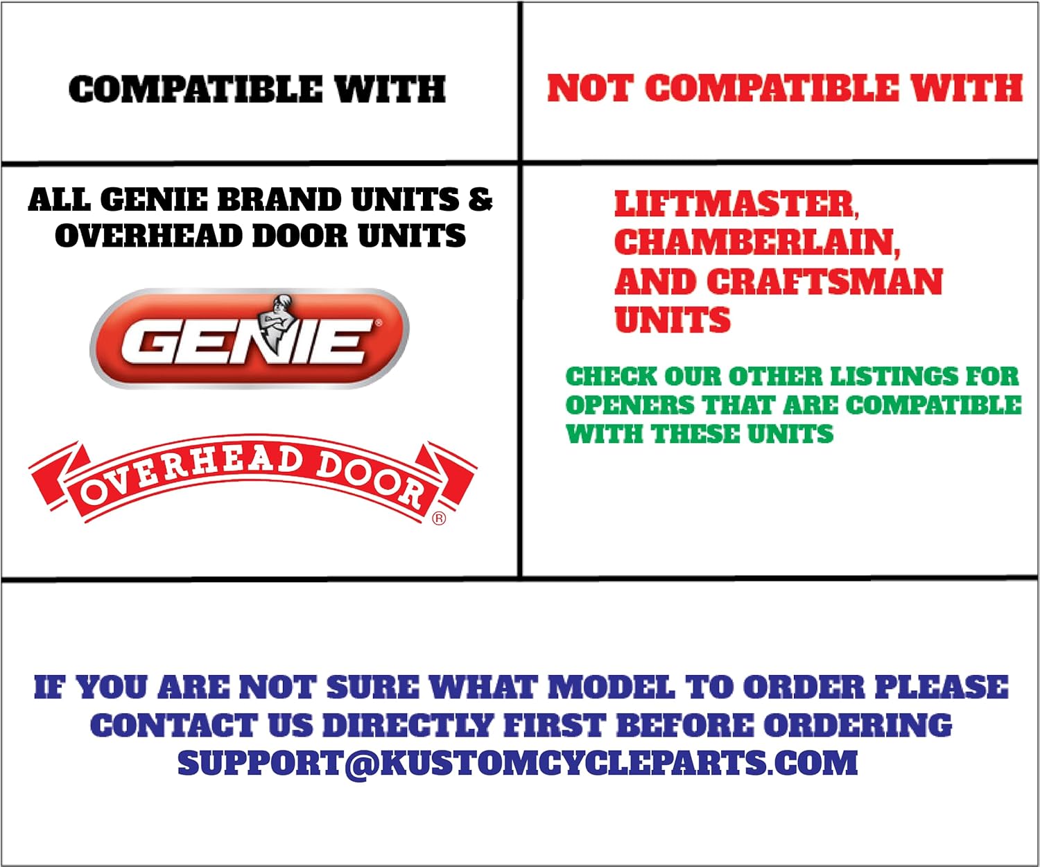 Kustom Cycle Parts Universal Garage Door Opener Remote. Compatible With Harley Davidson Touring Models. Low Profile Button. Plug and Play. Made in the USA! (Genie Brand Only Black Button)