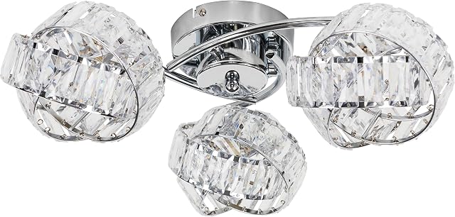 MiniSun Modern 3 Way Chrome & Clear Acrylic Jewel Intertwined Rings Design Flush Ceiling Light