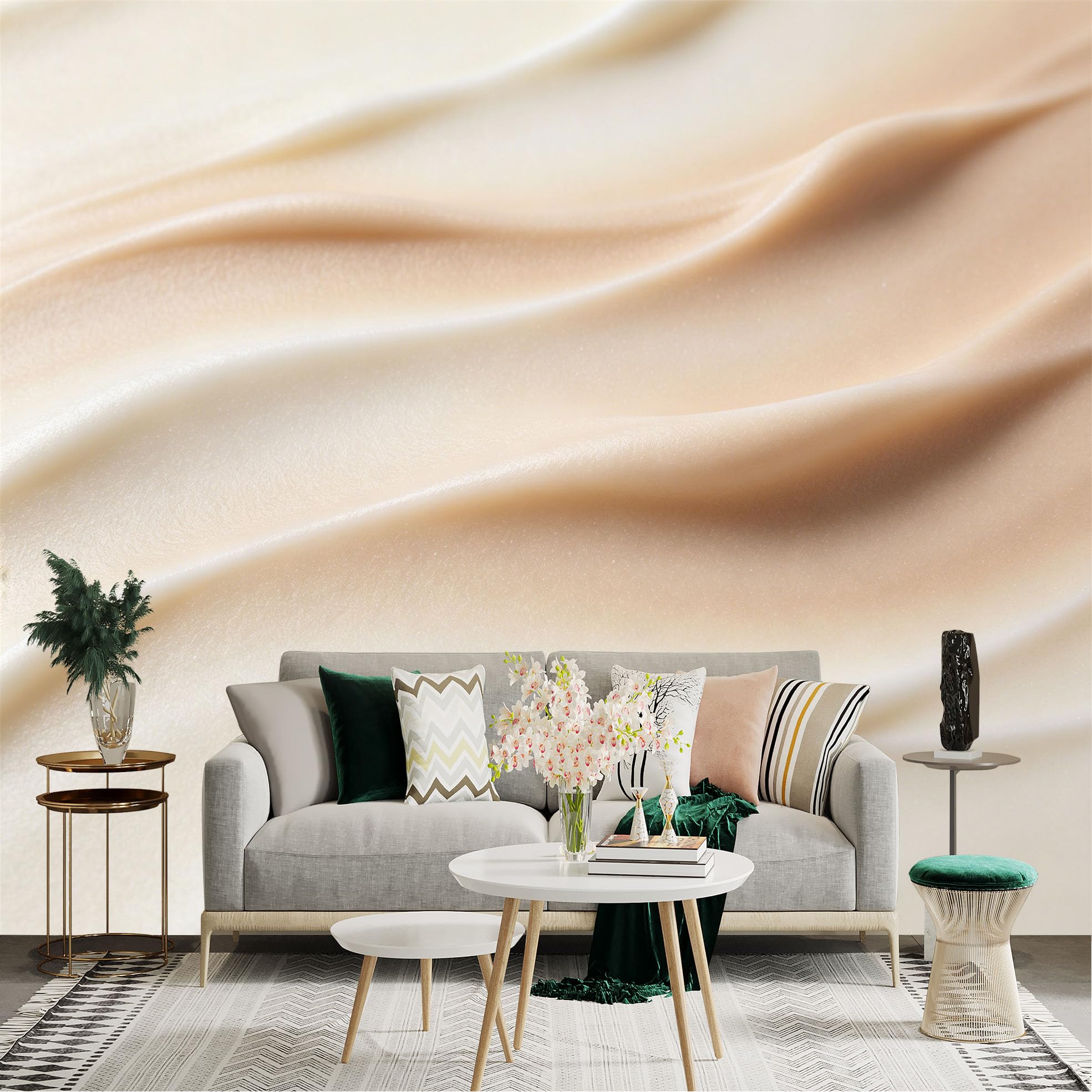 Lnzczhyre Dbh260521469 Custom Size Wall Sticker Mural， Abstract Creamy Flowing Texture， Smooth Beige Wave， Soft Elegant Swirl， For Wall Decoration， Peelandstick Wall Decals.