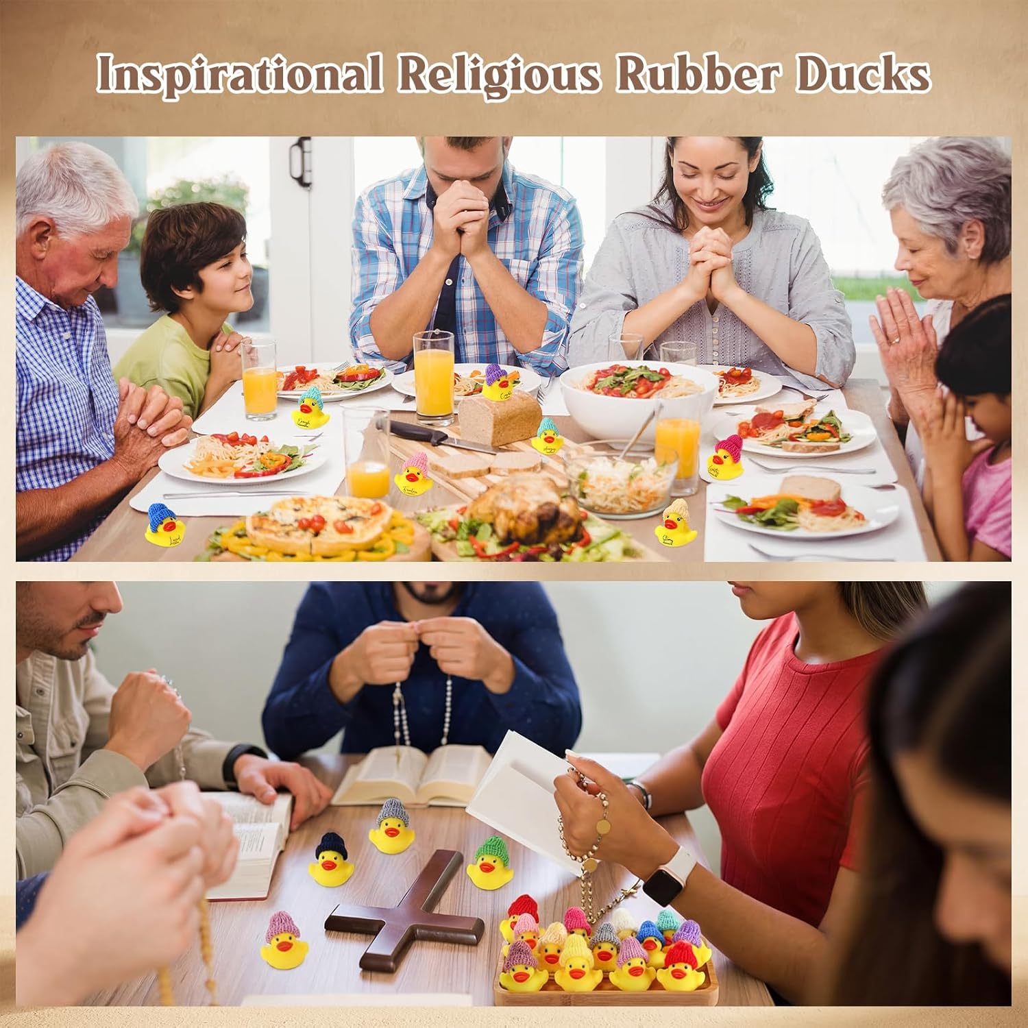 60 Pcs Easter Christian Rubber Ducks Bulk with Bible Verses and Knit Hats Church Gifts Mini Religious Inspirational Duck Toys for Mothers Day Family Women Men Church Party Favor (Yellow)