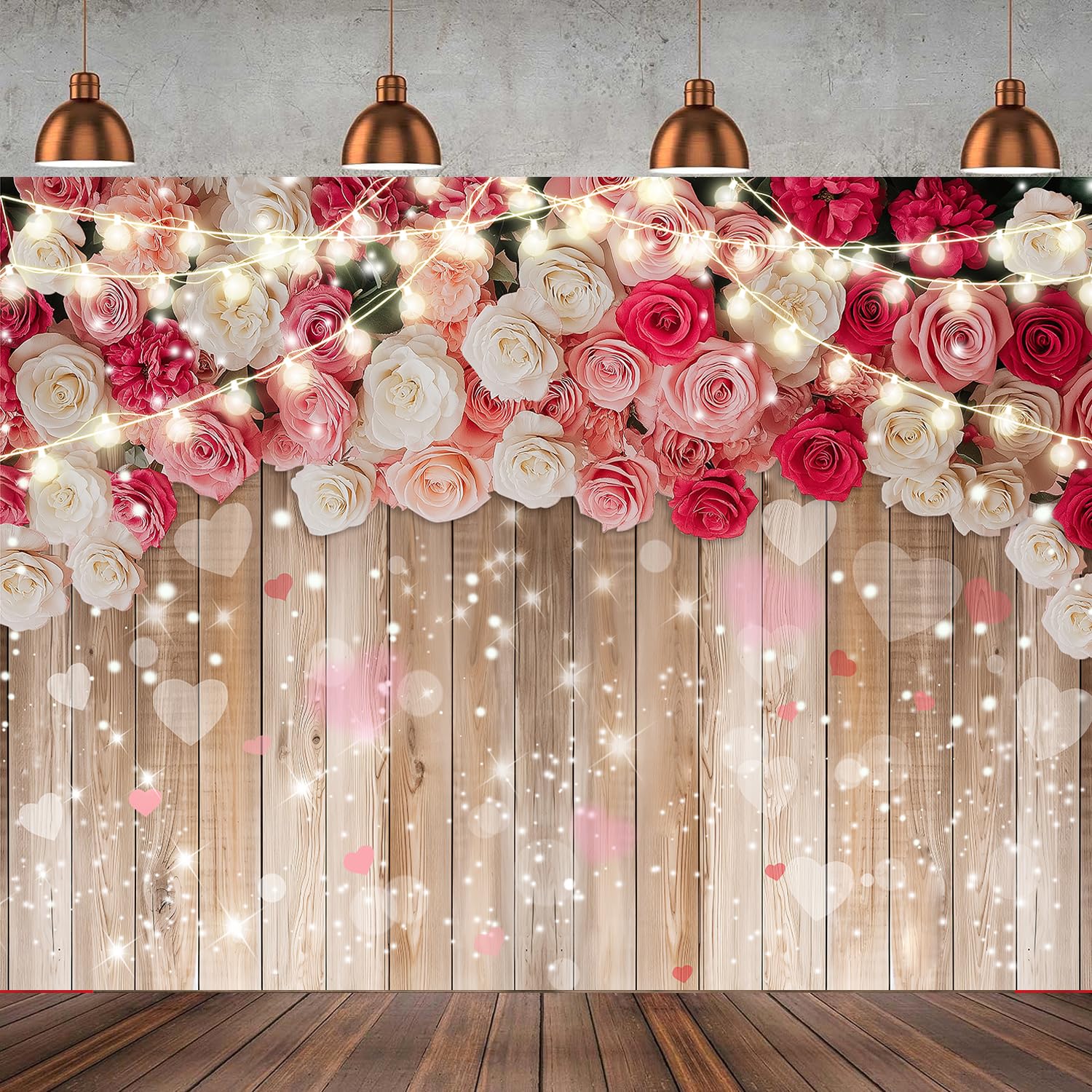 7x5ft Rustic Floral Wooden Wall Backdrop Wall for Women Family Photography Background Rose Flower Wooden Party Decoration for Birthday, Wedding, Baby
