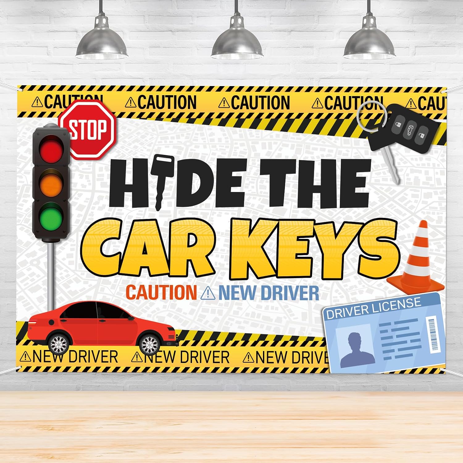 Hide The Car Keys Backdrop Banner Driver’s License 15th 16th Birthday Decorations, New Driver Birthday Licensed Driving Background Supplies