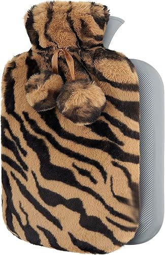 LYPOCS Botella de agua caliente con cubierta suave con estampado de animales, bolsa de agua caliente de gran capacidad de 1.8 litros con decoración