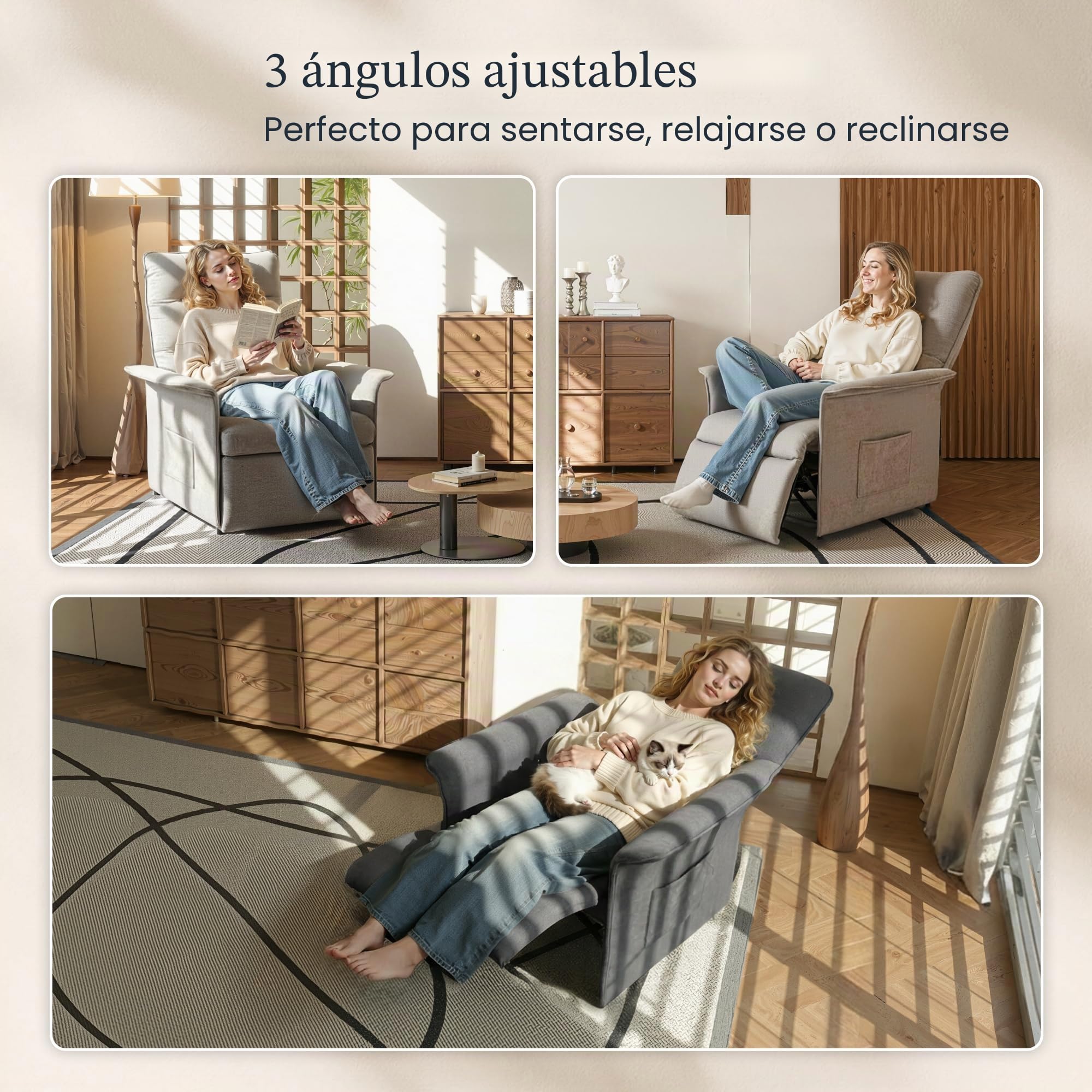 FLEXISPOT Sillón de Relax Eléctrico con Respaldo Ajustable, Reclinable de 105° a 155°, Sillon Reclinable, Sofá Relax Ergonómico Sillón para Dormitorio, Salón y Cine en casa (Gris)