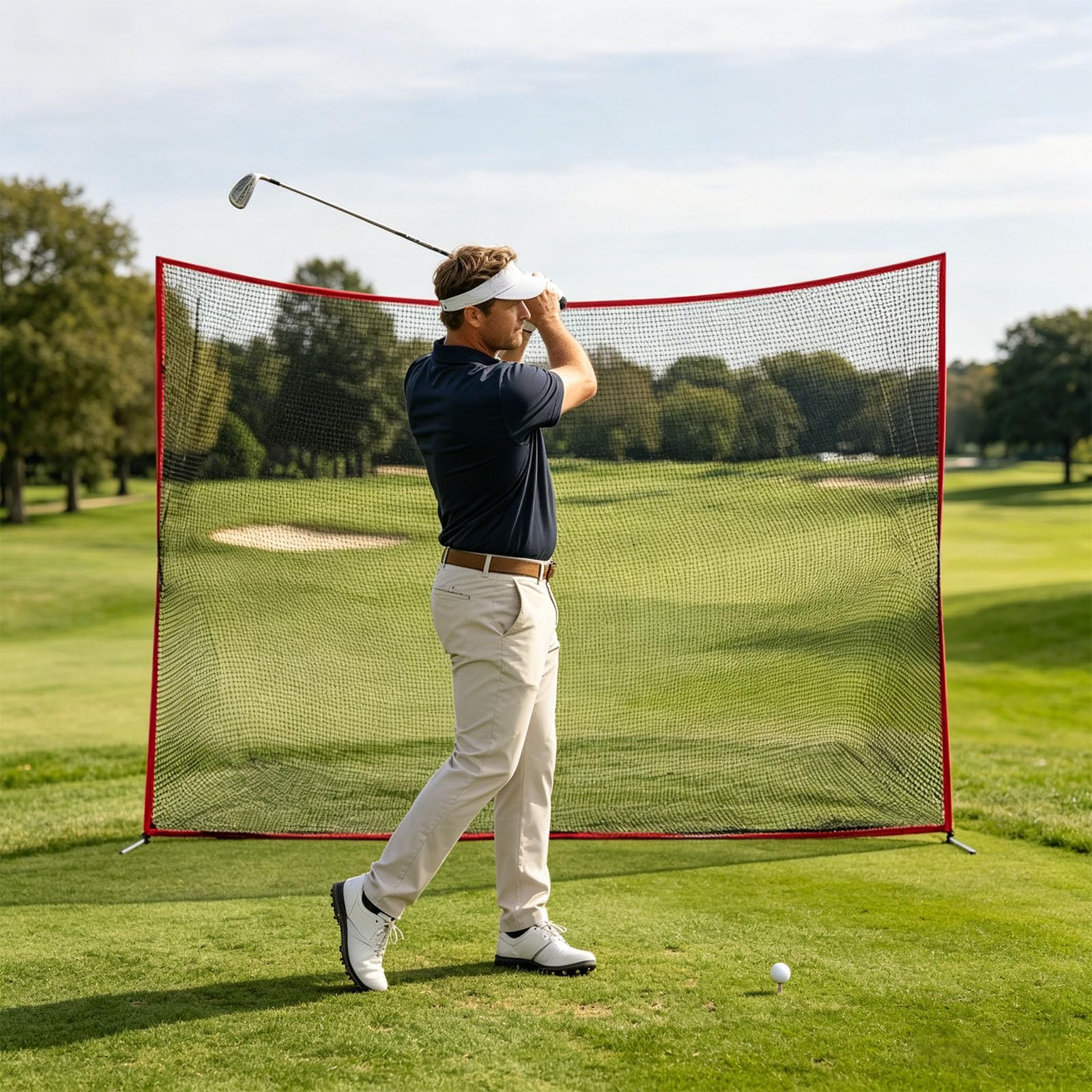 Red de práctica de golf portátil grande de 10 x 7 pies con postes de fibra de carbono fuertes para entrenamiento de swing en interiores y exteriores y red de béisbol para golpear golf