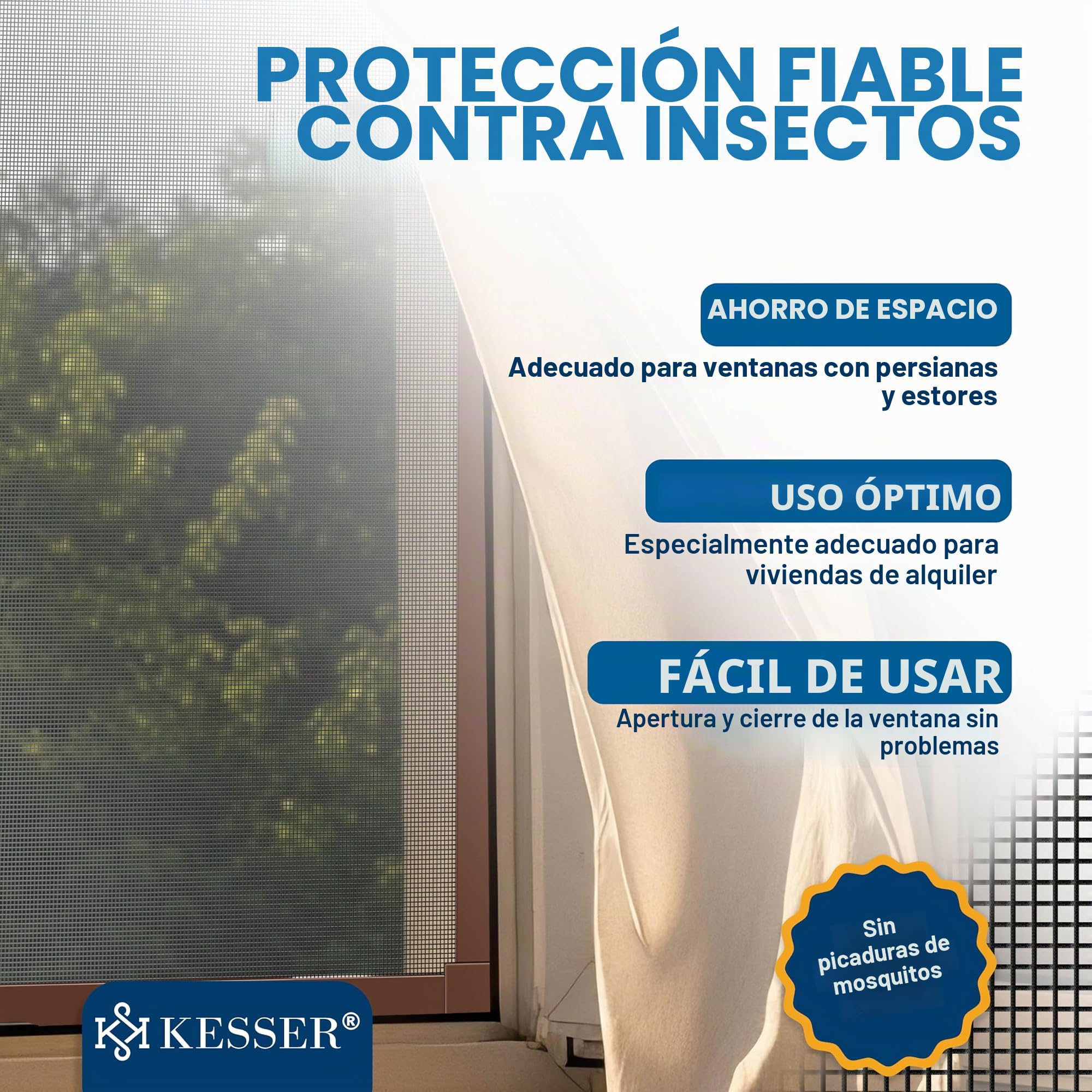 KESSER® Mosquitera para ventana, 80 x 100 cm, protección contra mosquitos con marco de aluminio, marco tensor, mosquitera sin necesidad de taladrar, protección contra insectos, red antimosquitos para