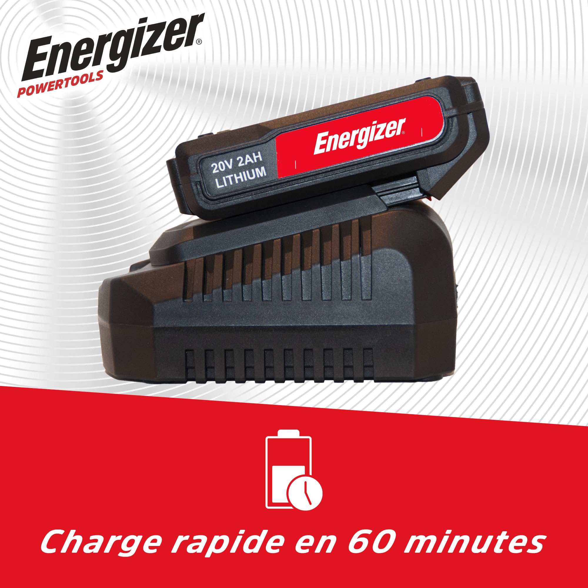 Energizer - Wiertarka akumulatorowa 20 V ultralekki moment obrotowy 40 Nm, 2 prędkości (1850 obr./min), uchwyt 10 mm, w zestawie 2 baterie 20 V 2 AH + szybka ładowarka, narzędzie o wysokiej wydajności