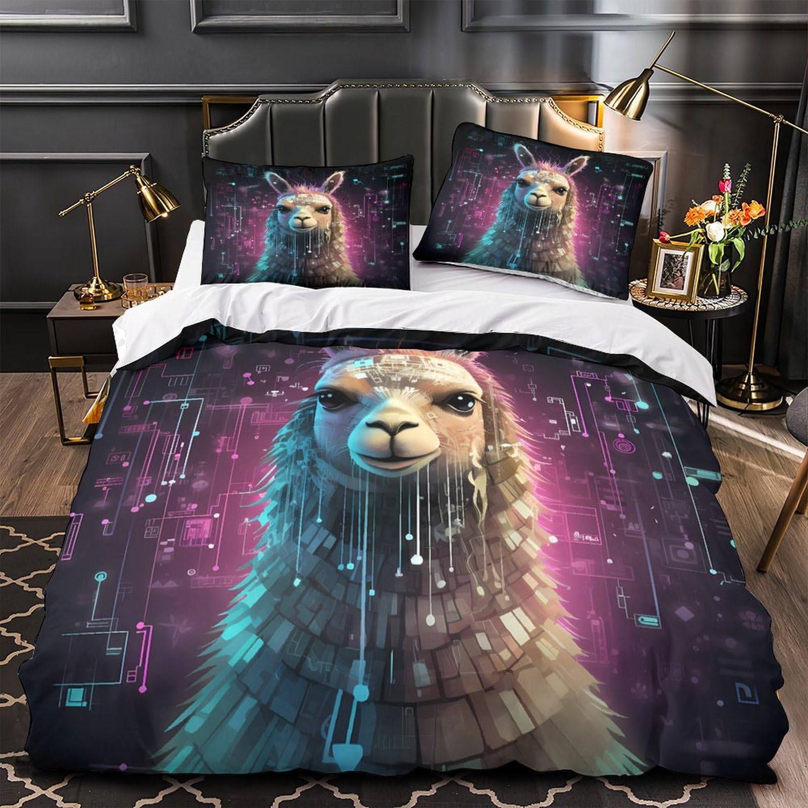 Parure de lit lama numérique cyberpunk pour transformer votre chambre d'adulte 140x200