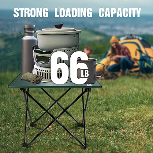 Miniatura 6 de VILLEY Mesa auxiliar portátil para acampar, mesa de playa plegable de aluminio ultraligera con bolsa de almacenamiento y transporte para campamento,