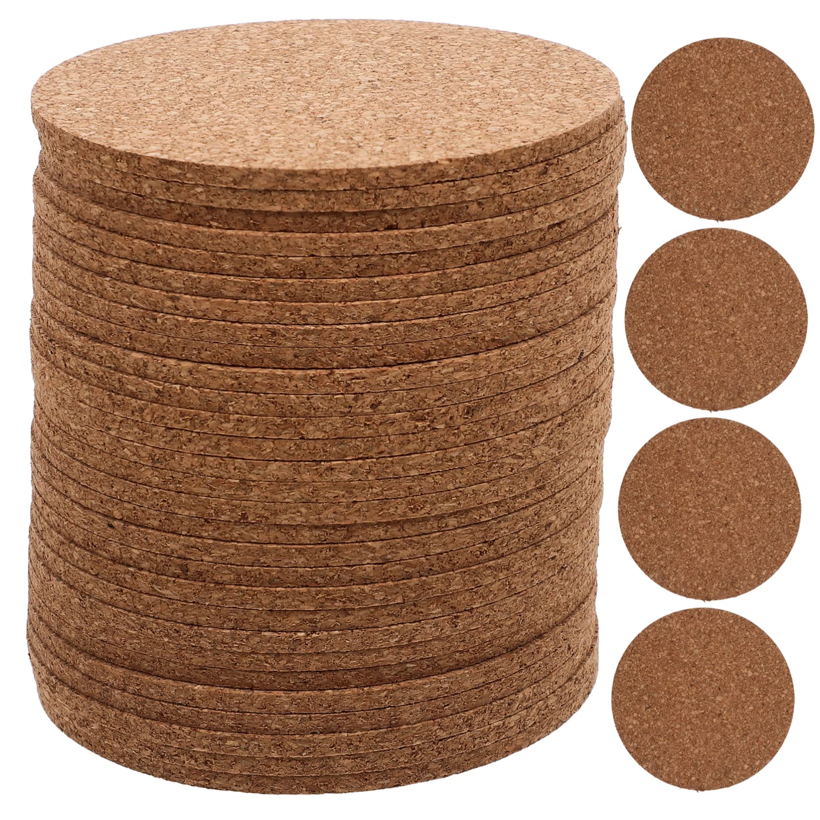 Posavasos Redondos de Corcho, 100 Piezas, para Café y Bar | Superficie Lisa, Antideslizantes y Resistentes al Calor, Fáciles de Limpiar, para Manualidades y Pintura Infantil