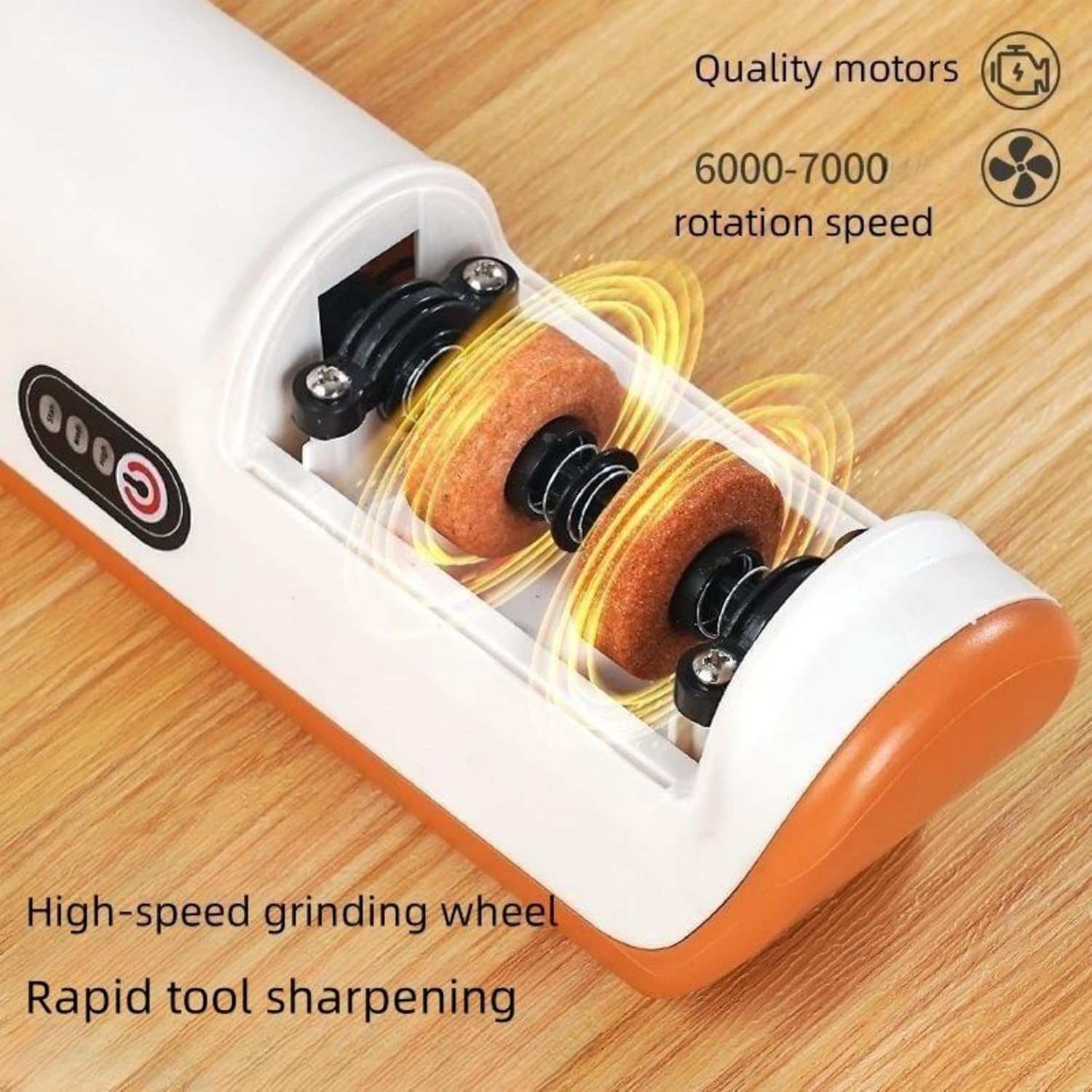 2-stage electric household knife sharpener with 4 sharpening ports for coarse and fine knives (Orange)