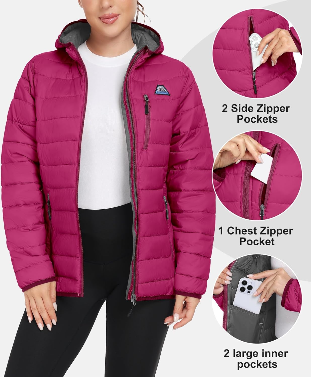 Mapamyumco Women's Packable Puffer Jacket Winter Lightweight Water-Repellent Quilted Coat with Hood and Zip Pocket - Image 3
