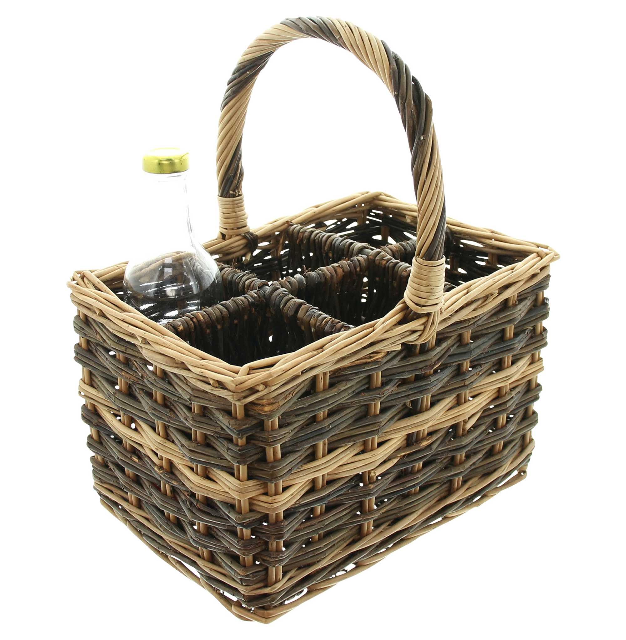 FRANK FLECHTWAREN Kosz na butelki naturalny, na 6 butelek, pełna wiklina, naturalna, wymiary po rozłożeniu: 34 x 24 x 20 cm, wys. 38 cm