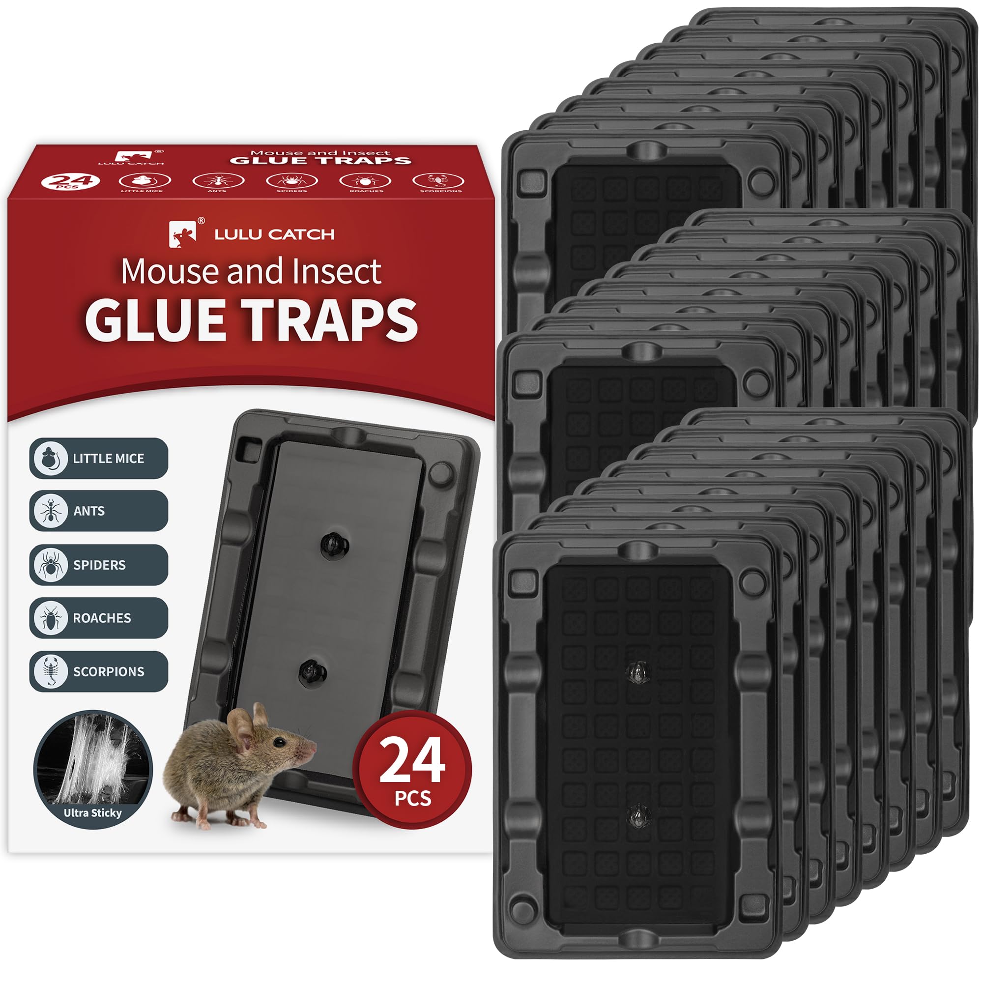 LULUCATCH Mouse &amp; Insect Traps 24 Pack, Heavier Sticky Traps with Non-Toxic Glue for Small Mice &amp; Insects. Sticky Mouse Traps Indoor for Home, Easy to Set