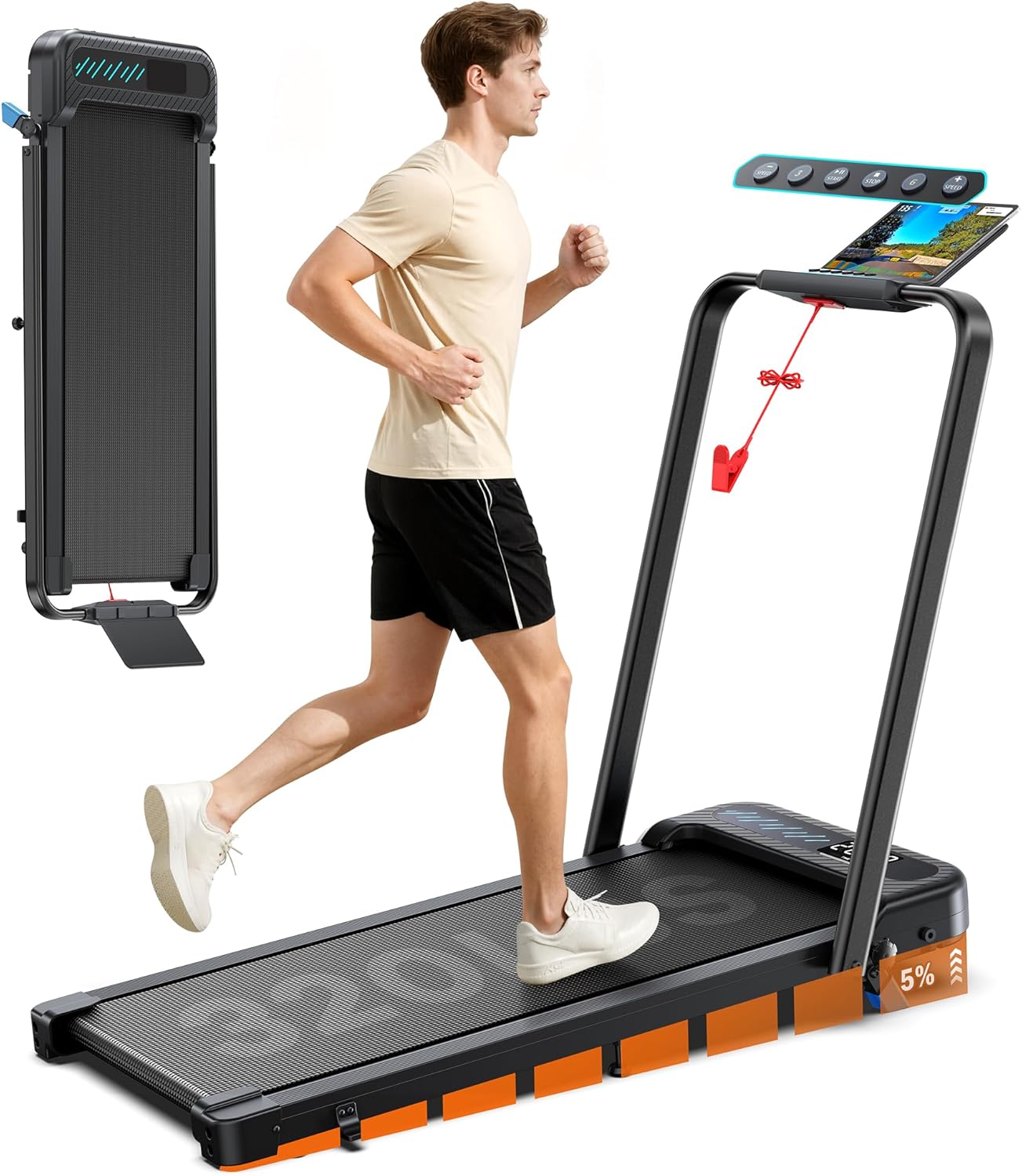 WELLFIT Auto Incline Folding Treadmill - 10% Incline Desk Walking Pad Treadmill with Handlebar, 400 lbs Heavy-Duty Capacity, Space-Saving Quiet Under-Desk Design for Home Office, Seniors & Fitness