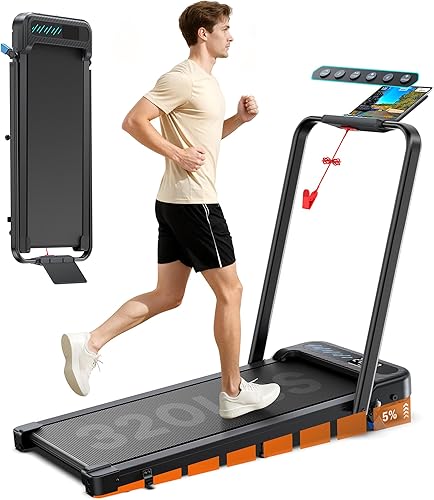 Miniatura 10 de WELLFIT - Caminadora plegable con inclinación automática - Alfombrilla de caminar de escritorio con inclinación del 10%, barra de agarre, capacidad