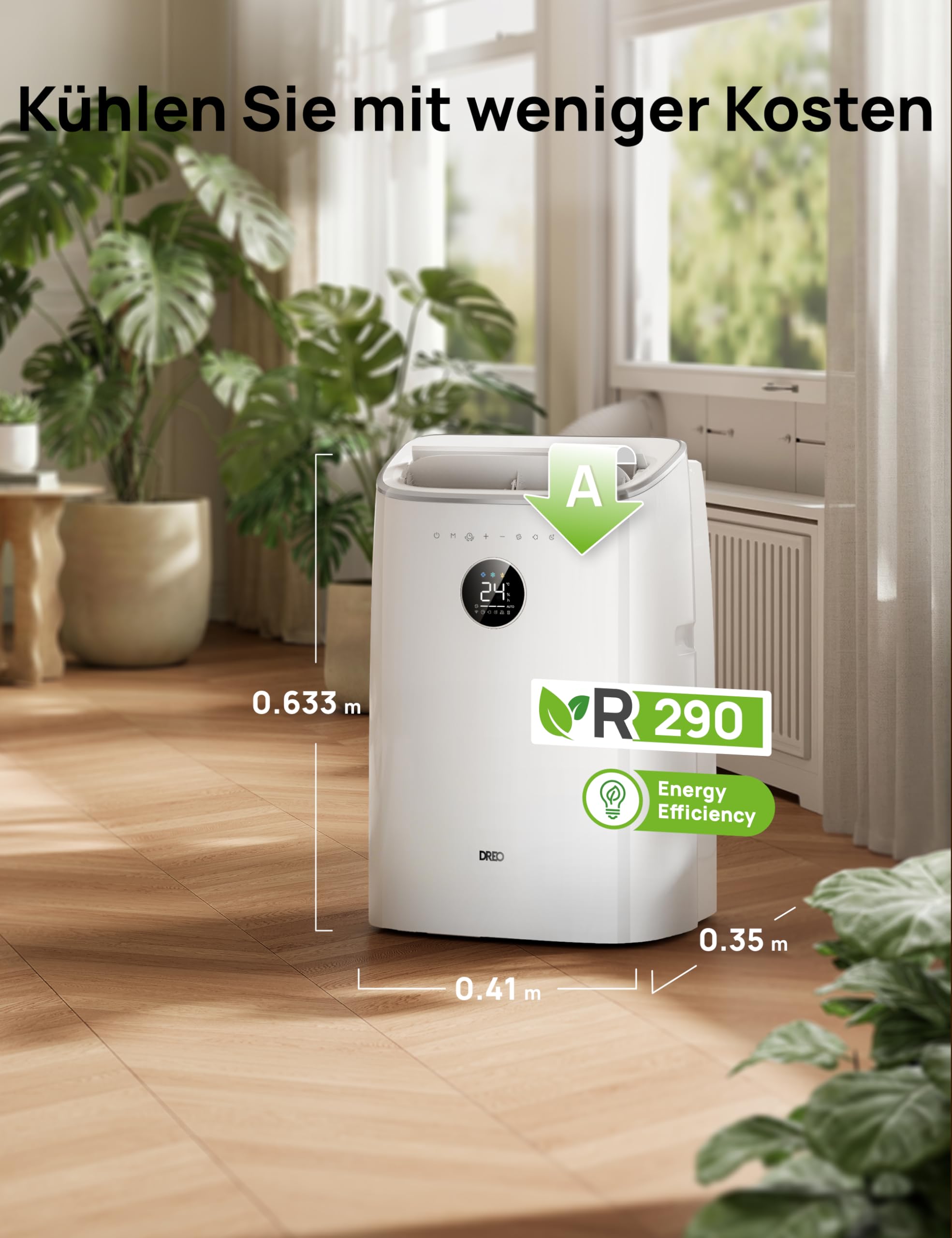 DREO 7.500 BTU Mobile Klimaanlage 3-in-1 Kühlen Ventilieren Entfeuchten App-Sprachsteuerung Fenster-Set AC318S