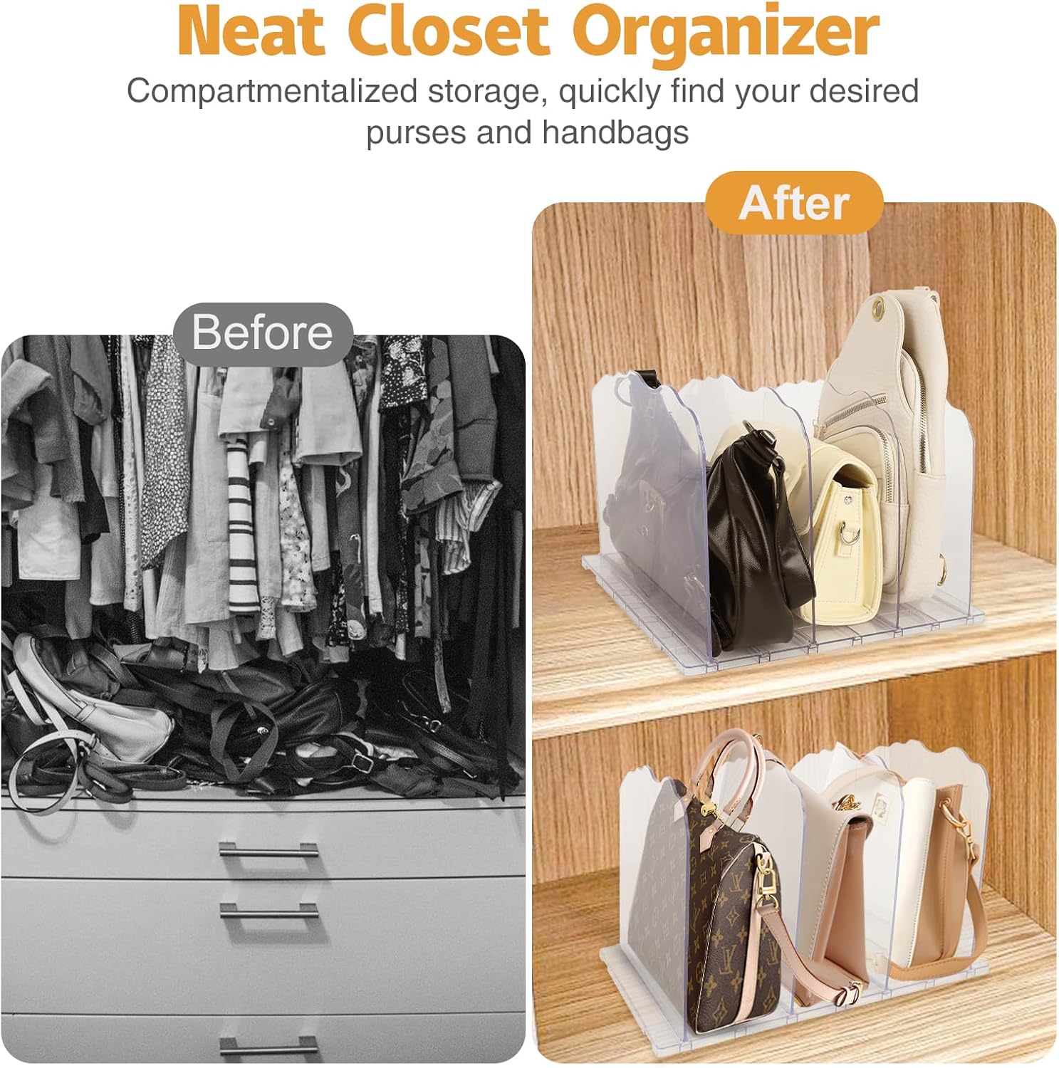2 Pack Purse Organizer For Closet,Handbag organizer, Acrylic Transparent Purse Storage,Adjustable Purse Storage Organizer Suitable For Bookshelf Dividers,Bedroom Wardrobes,Offices,Storage racks