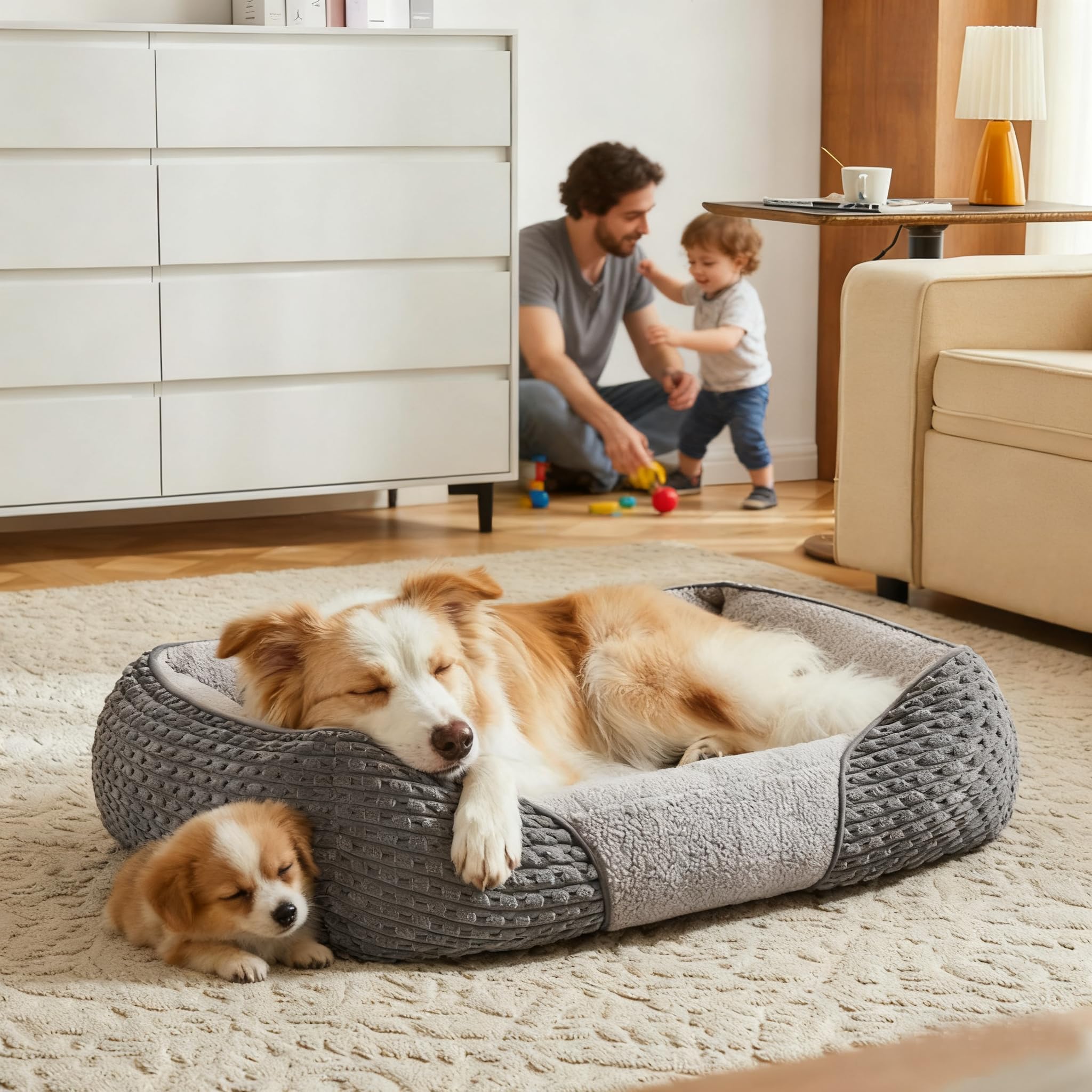 Heymamba Zipper Detachable Dogs Bed Medium Mixed Filled with 1.3Kg Particle Memory Sponge&Cotton