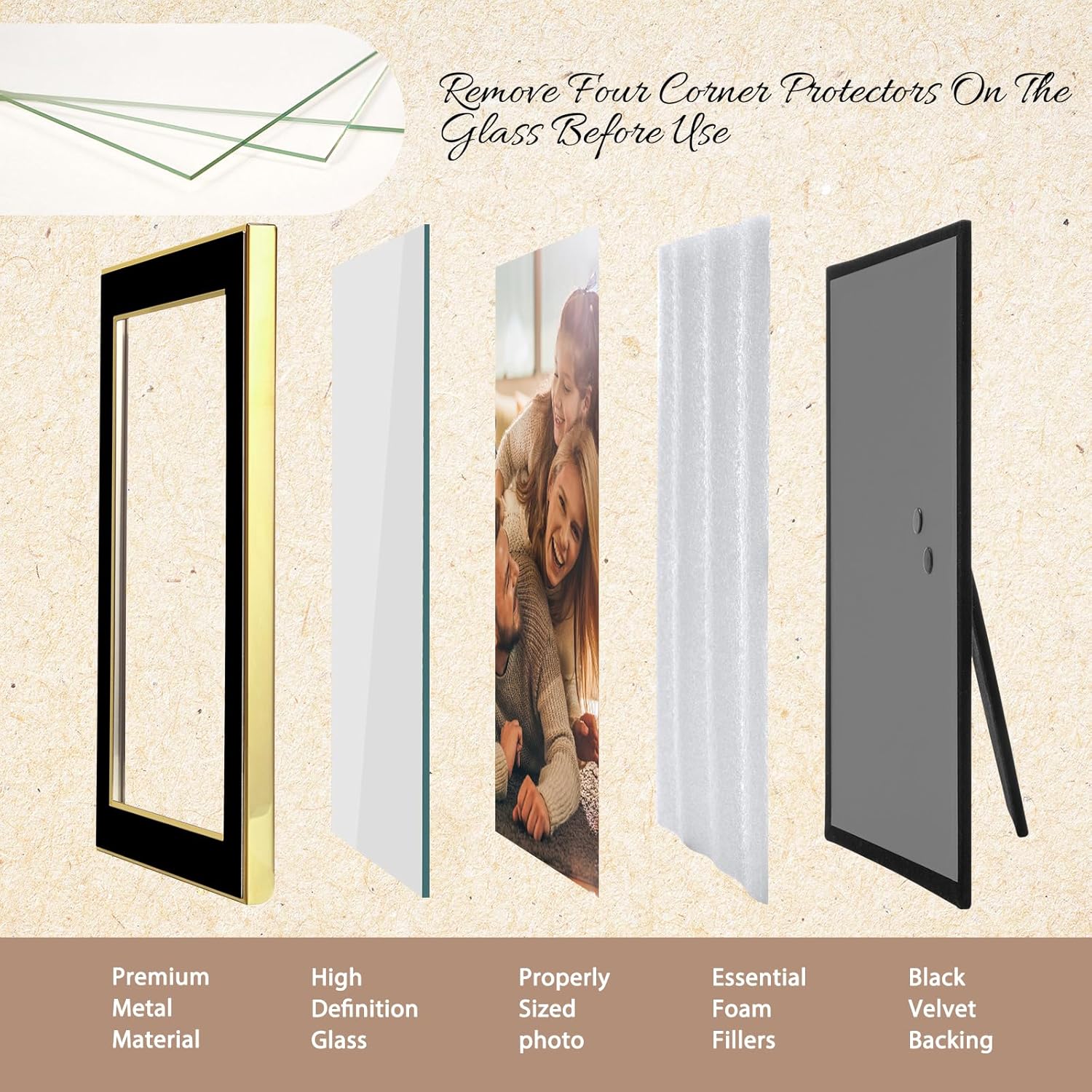 TWING Gold Picture Frame 5x7 Black and Gold Metal Picture Frames with HD Real Glass Wedding Photo Frame Velvet Backing for Tabletop Display, Nice Gift for Family/Friends/Art Work/Record Memorial 2 Pack