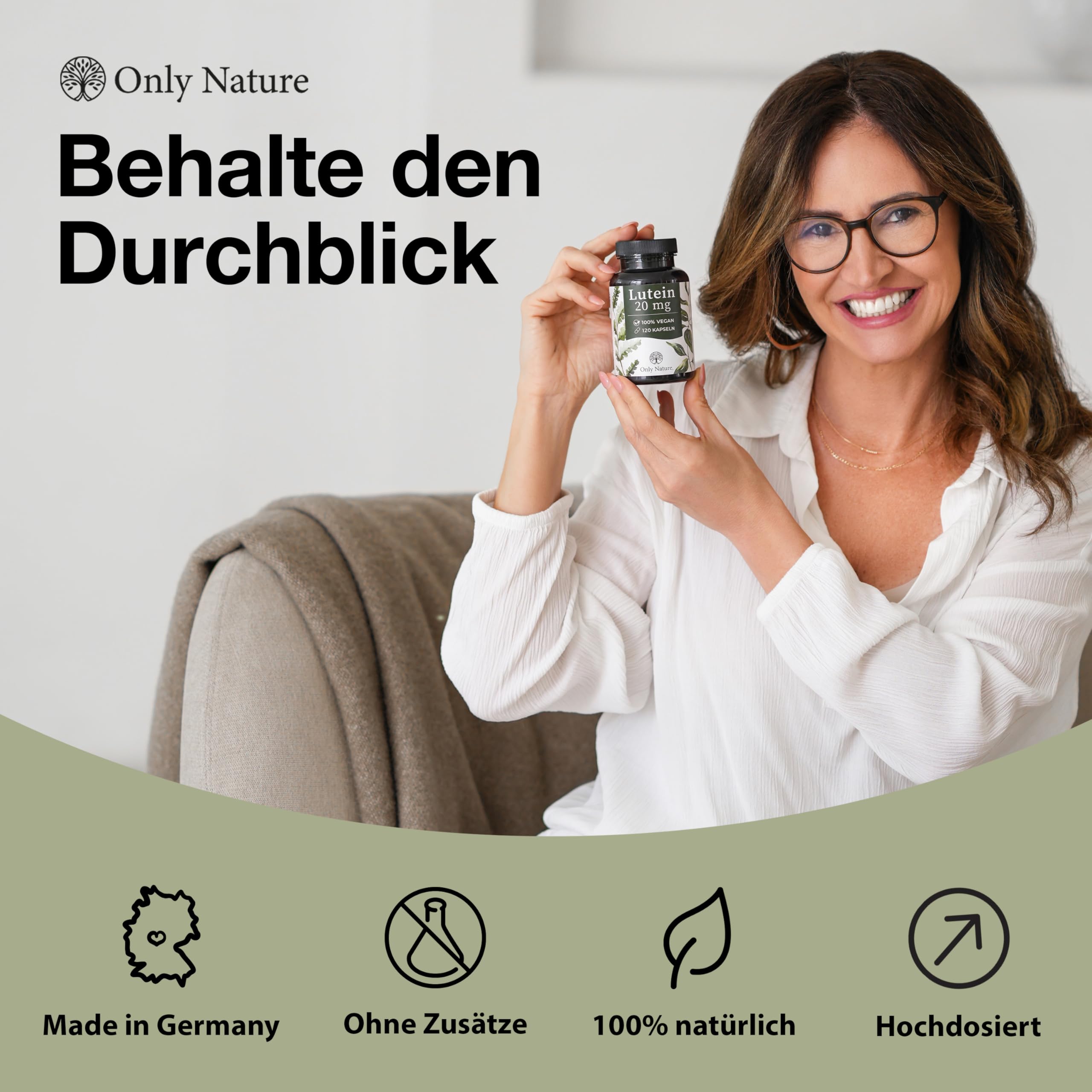 Only Nature® Lutein 20mg (mit 4 mg Zeaxanthin) - 120 Kapseln - Extra hochdosiert - in Deutschland produziert & laborgeprüfte Augenkapseln - 100% Vegan - Lutein hochdosiert