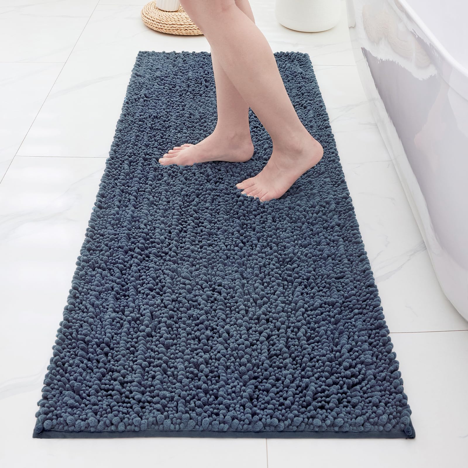 Bathroom Rugs 55x24, Soft Absorbent Chenille Bath Rugs, Light Blue