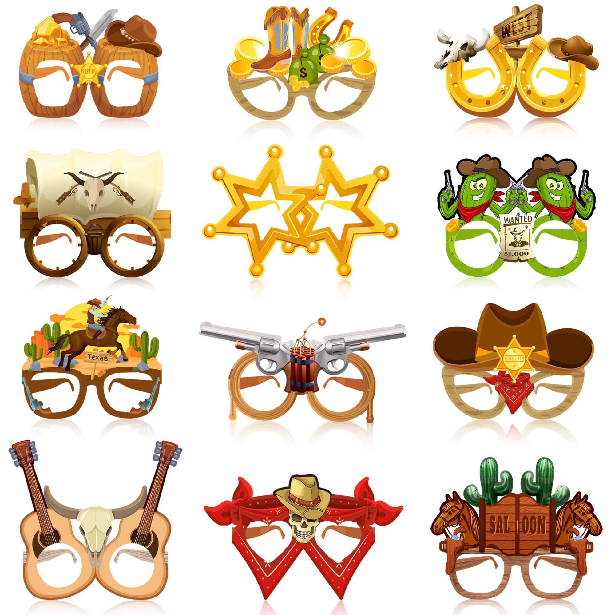 Huxolynifty Western Party Favors Decorations, 36pcs Cowboy Paper Glasses Western Cowboy Party Eyeglasses, Western Theme Paper Glasses for Cowboy Theme Party Decorations