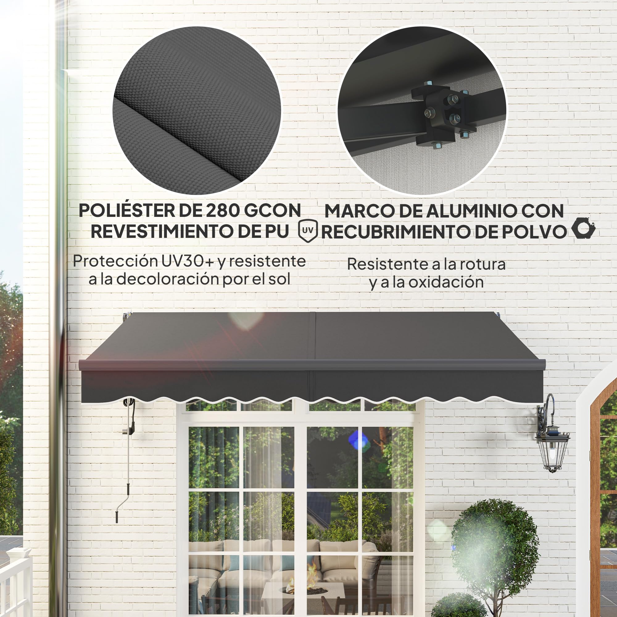 Outsunny Toldo Eléctrico Retráctil y Manual Exterior Terraza 3x2,5m Gris | Con Mando a Distancia, Enrollable con Manivela, Marco de Aluminio, Protección UV30+, para Jardín Puerta Ventana