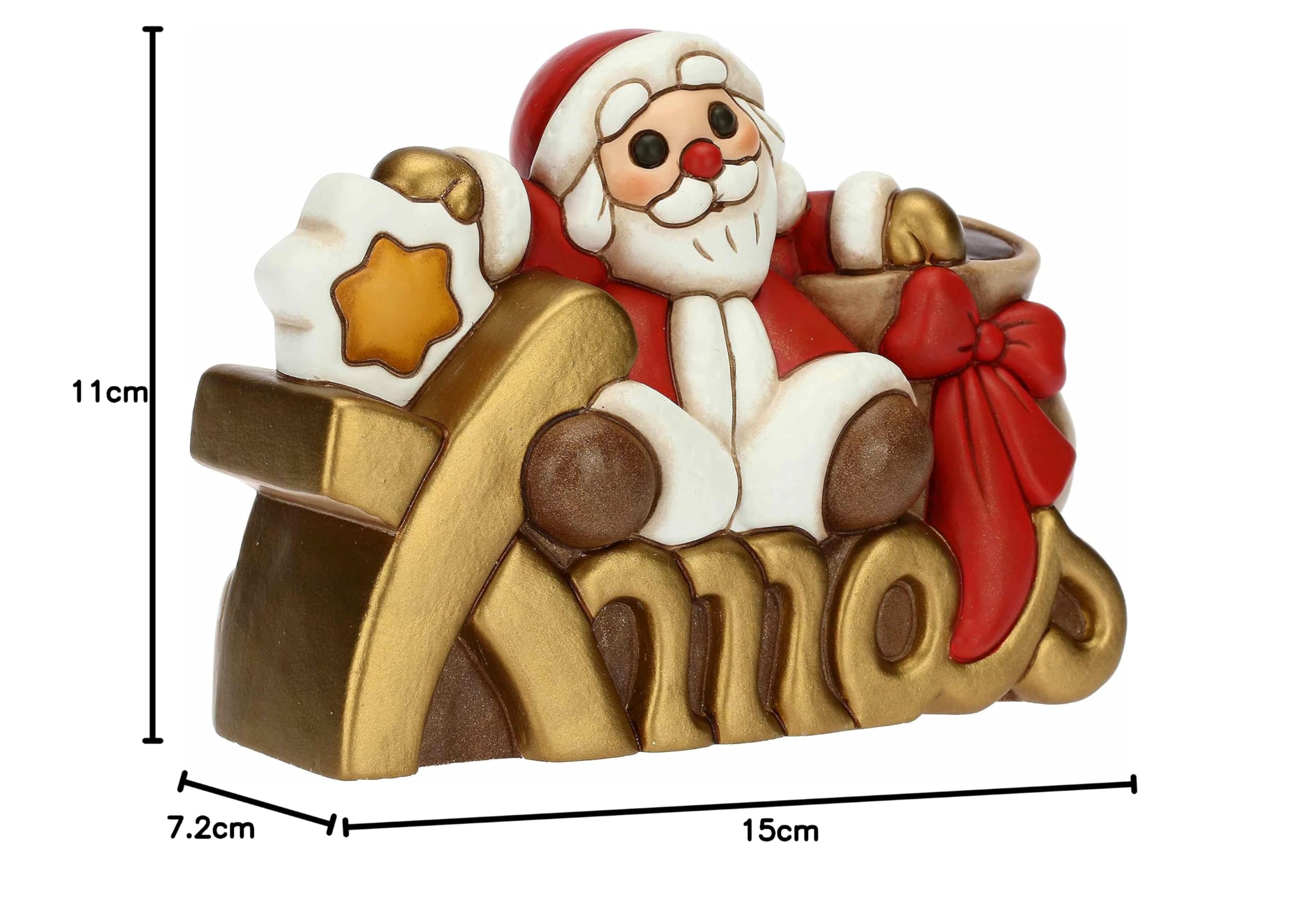 THUN - Natale 2022 - Soprammobile Babbo Natale su Scritta Xmas in Ceramica Decorata a Mano - Idea Regalo Natale 2022-15x7.2x11 cm h