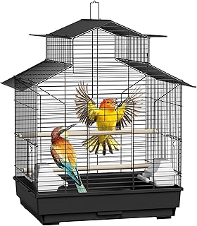 YRHome Vogelkäfig Wellensittichkäfig Metall 46 x36x62cm Großer Käfig für Wellensittiche, Kanarienvögel & Exoten mit praktischem Dach zum Öffnen, 2 Futterhäusern, 2 Sitzstangen & abnehmbarem Kotblech