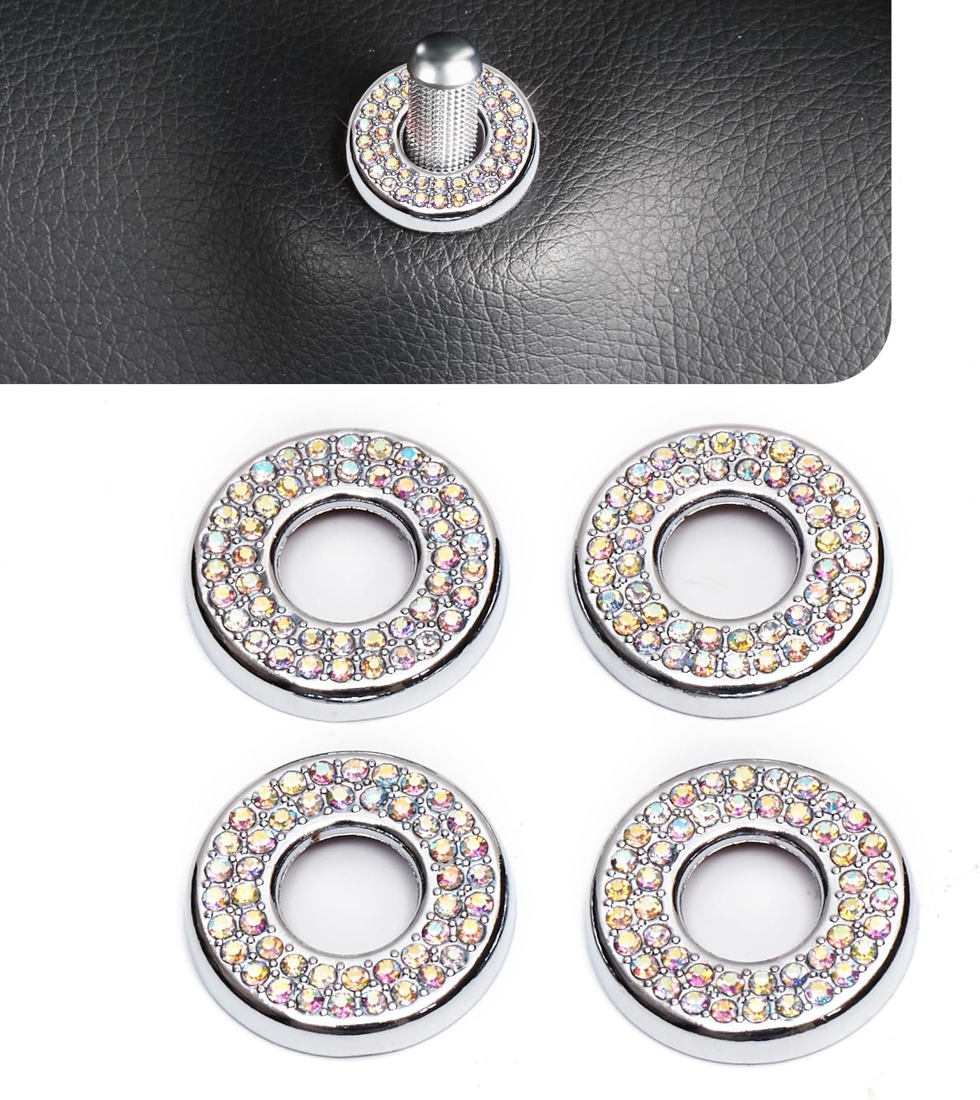 Pack-4 Car Door Lock Cover, Rhinestones Pull Rod Bolt Decorations, Crystal Auto Decals, Door Bolt Cap, Compatible with Mercedes Benz E-Class A-Class B-Class C-Class/GLC/GLA/GLK (Multicolored)