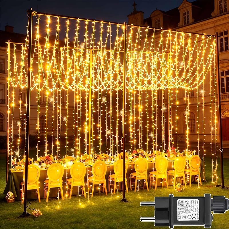 Joycome Rideau Lumineux, 6x3m 600 LED Guirlande Rideau Lumineuse Alimenta Secteur, 8 Modes Guirlande