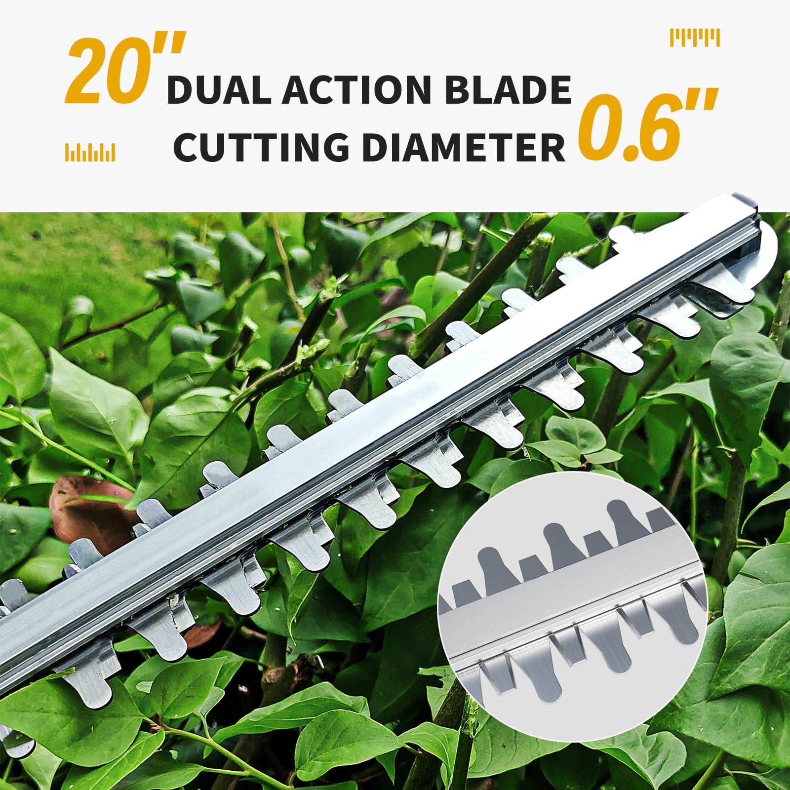 Cortasetos inalámbrico con mango giratorio para batería Dewalt de 20 V, recortadoras de motor sin escobillas de 52 cm, funciona con pilas, cortasetos eléctrico para jardín, patio (batería no incluida)