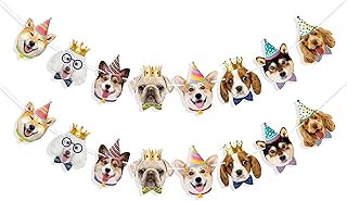 Uniwish Dog Faces Banner Garland Dog Theme Birthday Party Supplies for Boys Girls Puppy Dog Party Decorations Pet Dog Birthday Banners Hanging Decor