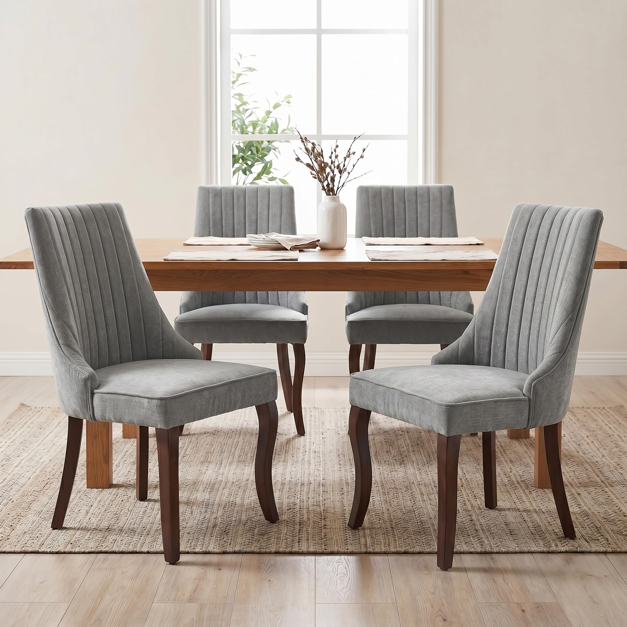 Mid-Century Modern Channel Tufted Dining Chairs Set of 4