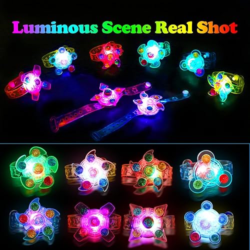 Miniatura 5 de 30 pulseras giratorias iluminadas para niños de 4 a 8 a 12 años, pulseras brillantes que brillan en la oscuridad, suministros de fiesta, juguetes